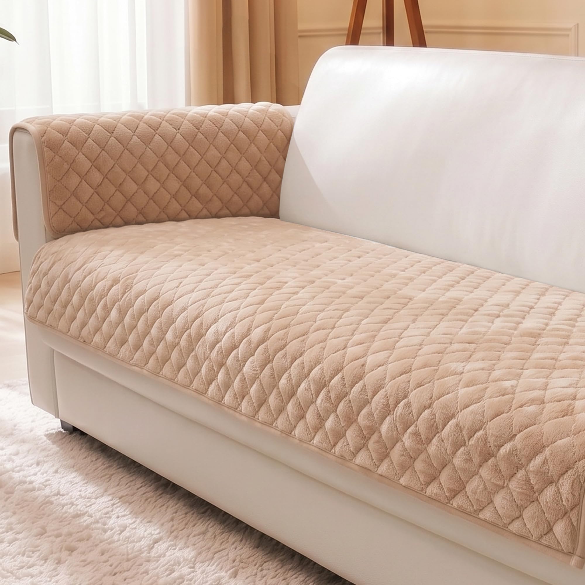 Story@Home Premium Quilted Anti Slip Sofa Cover Mats with ArmRest Covers for L Shape and 1/2/3 Seater Sofa | Make Your Own Sofa Cover Set, 70(D) x 180(L) cm - Beige-image-47