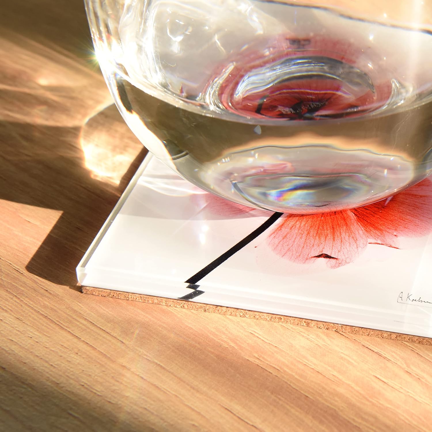 Empire Art Direct 12 PCS Coasters for Drinks, Cup Coaster for Tabletop Protection, Tea Set, Flower Coasters, Glass Floral Coaster Sets with Cork Bottom, Designed by Albert Koetsier, B2