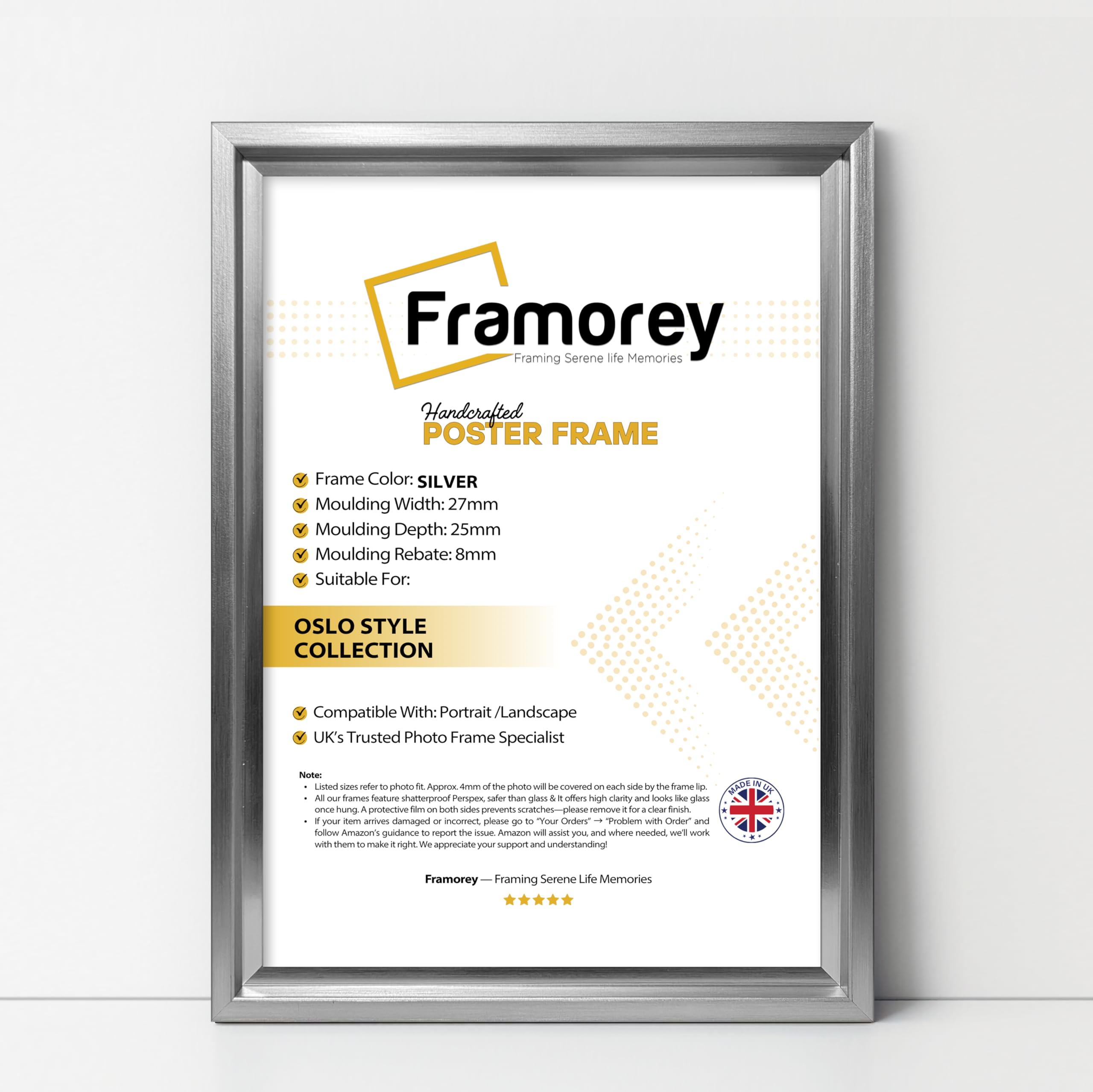 FRAMOREY Oslo Style Picture Frame, 18x14 Inch Size Silver Photo Frame, Wall Hanging Oxford Poster Frames, Best Photo Frame For Birthday Gift