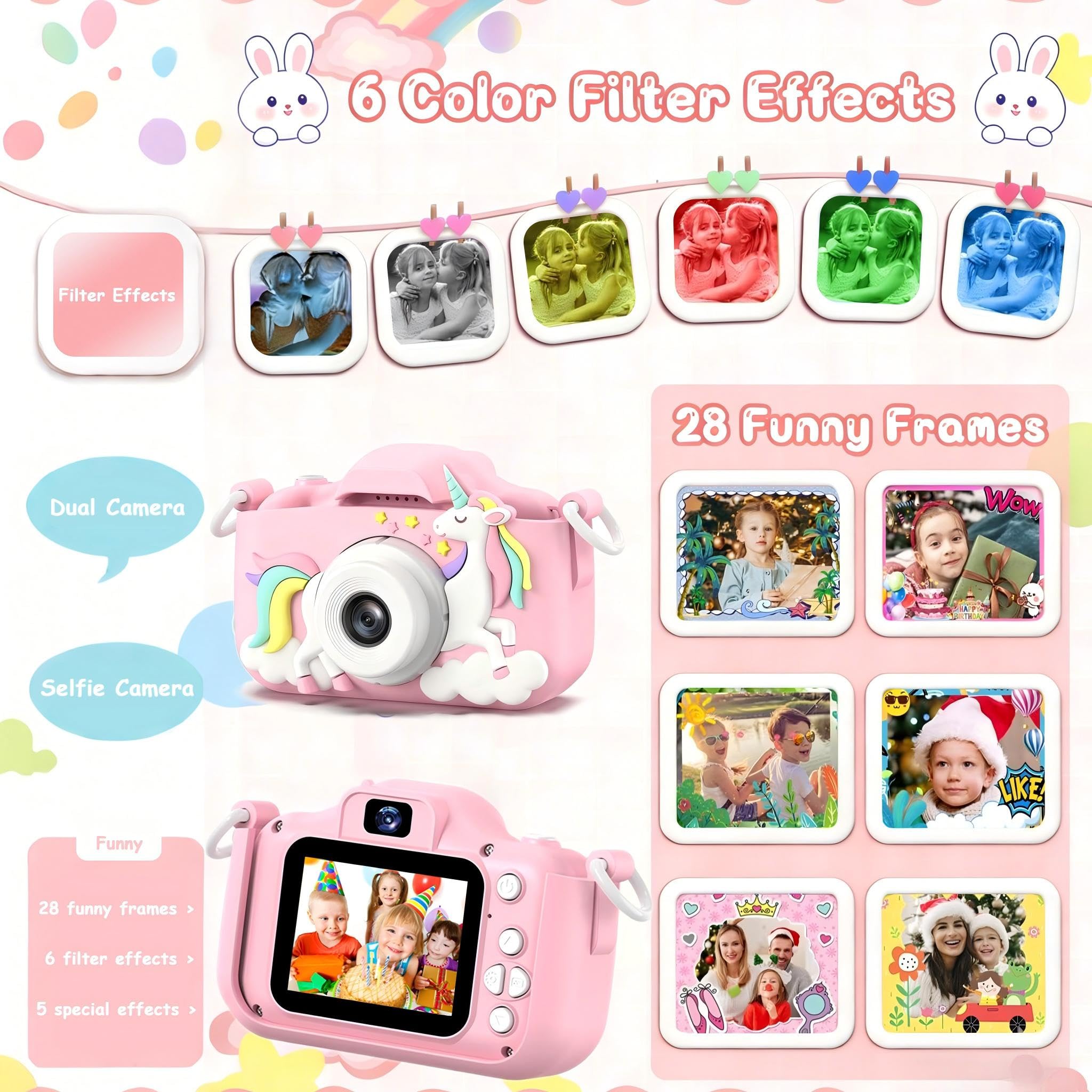 Kids Camera, Digital Camera for Girls 48 MP HD 1080P IPS Screen Dual Selfie Digital Toddler Video Camera Toy for Kids - Image 4