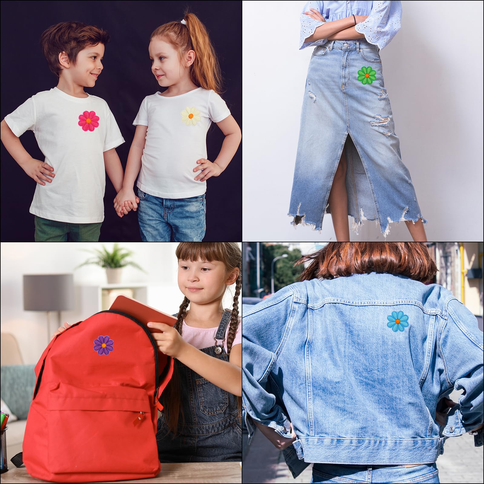 MECCANIXITY Parches bordados de flores para planchar o coser, parches de reparación de ropa, mochilas, zapatos, decoración, 90 x 90 mm, paquete de 15 (azul oscuro)