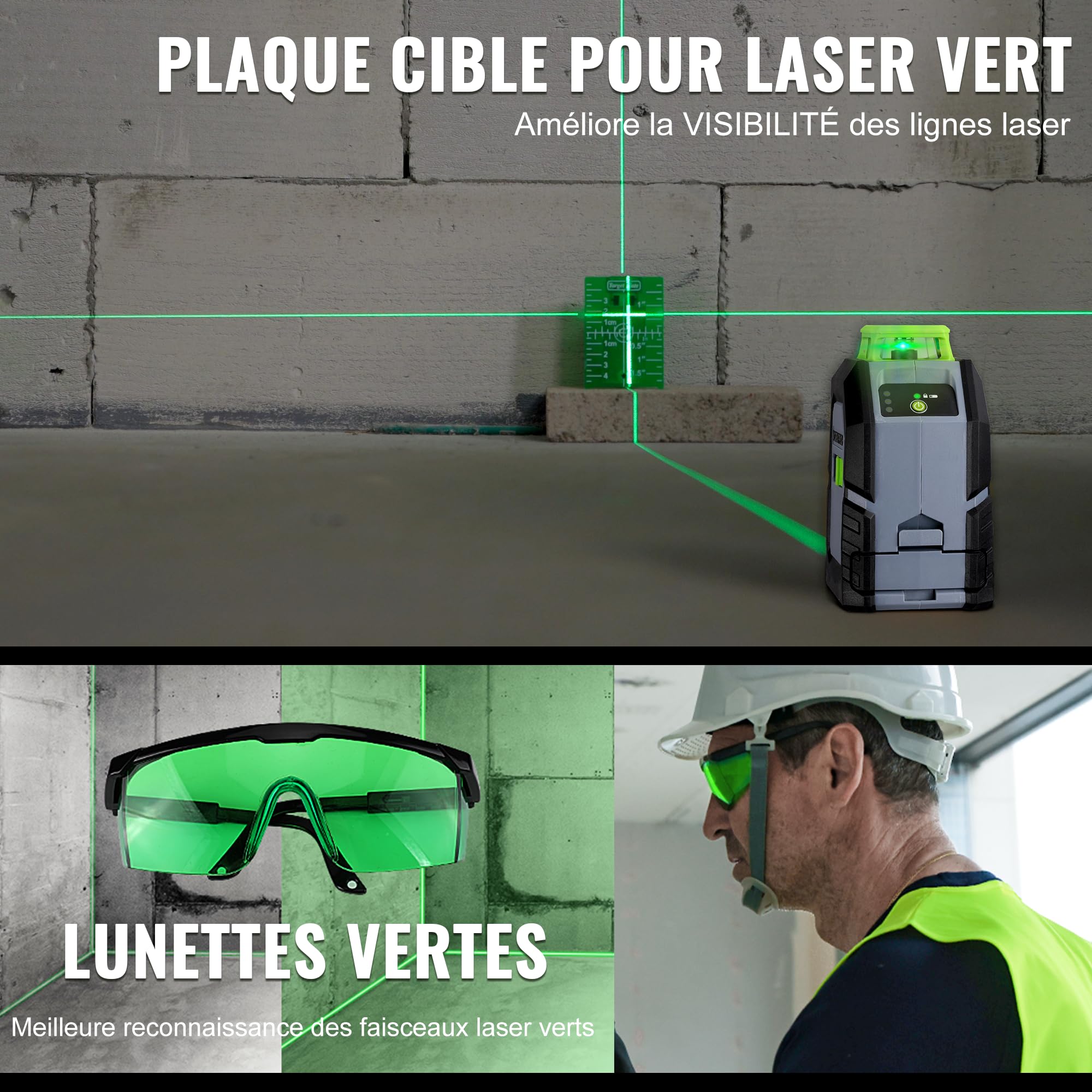 WORKPRO Niveau Laser 360° Autonivelant avec Trépied | Laser Chantier avec Horizontal et Vertical Laser, Plaque Cible, Lunettes Vertes, Idéal pour Décoration, Plafonds, Carrelage