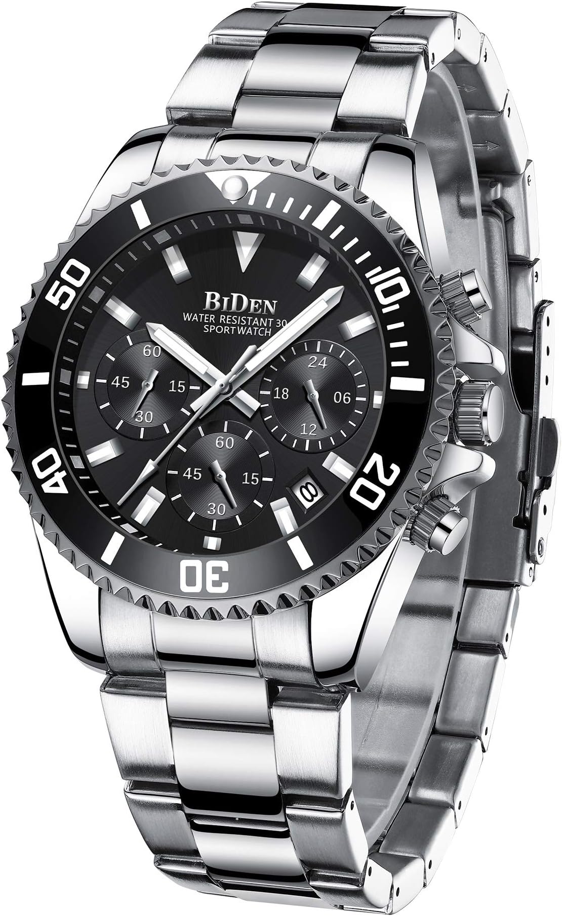 BIDEN-0163 Men's Analogue Quartz Watch with Stainless Steel Strap