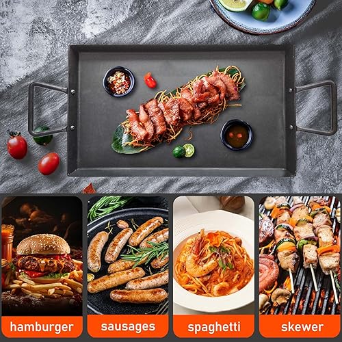 Miniatura 7 de Sartén de hierro fundido de 17.6 x 10 pulgadas, placa superior plana para todas las estufas, incluyendo inducción, apta para horno, antiadherente