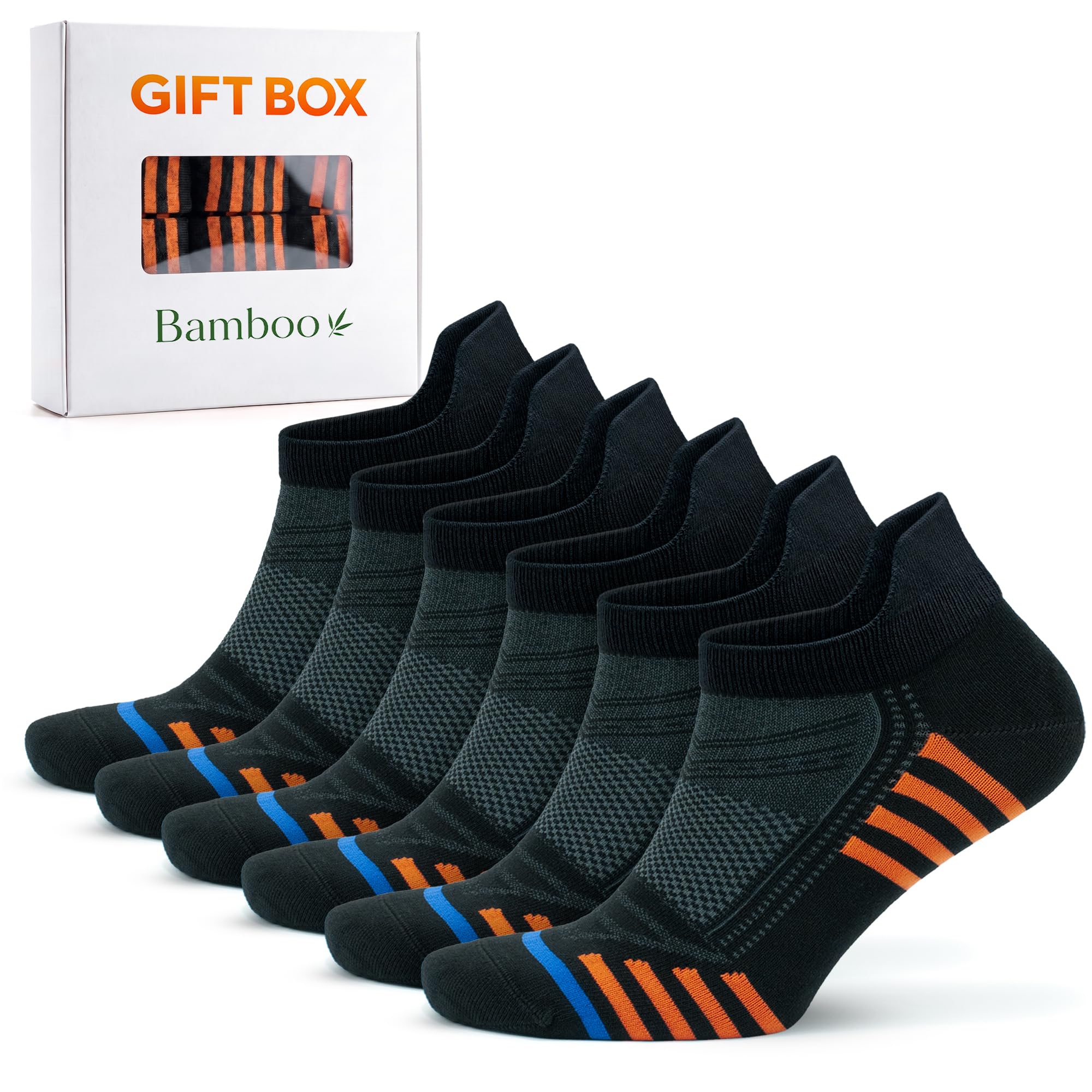GoWith 6 Pairs Men’s Bamboo Trainer Socks, Sneaker Ankle Socks, Lightweight Breathable Moisture Wicking, Soft Sports Socks, 6-11