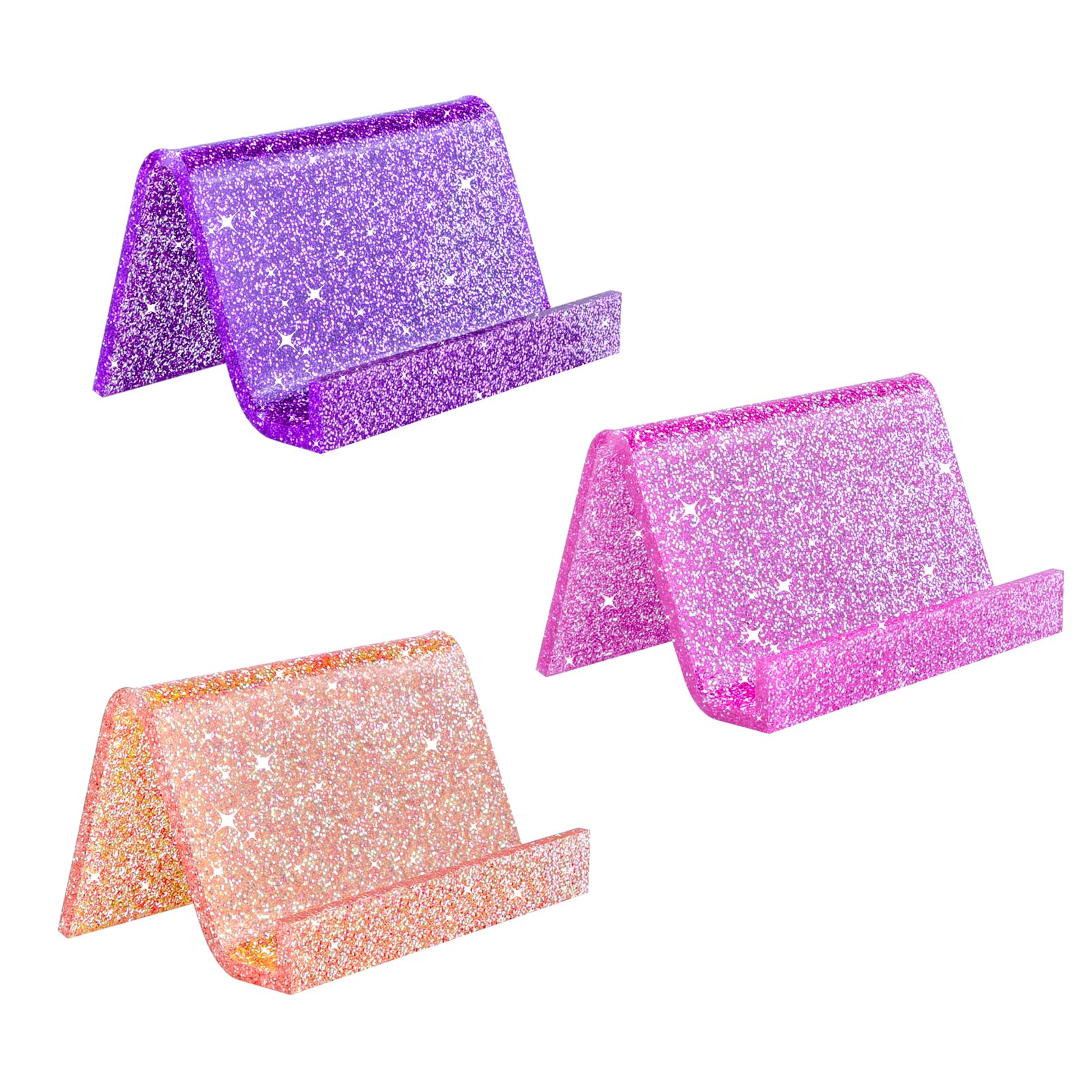 Rouidr Business Card Holder for Desk, 3 Pack Acrylic Business Card Holder Display for Office Desktop, School, Hotel Front Desk, Color