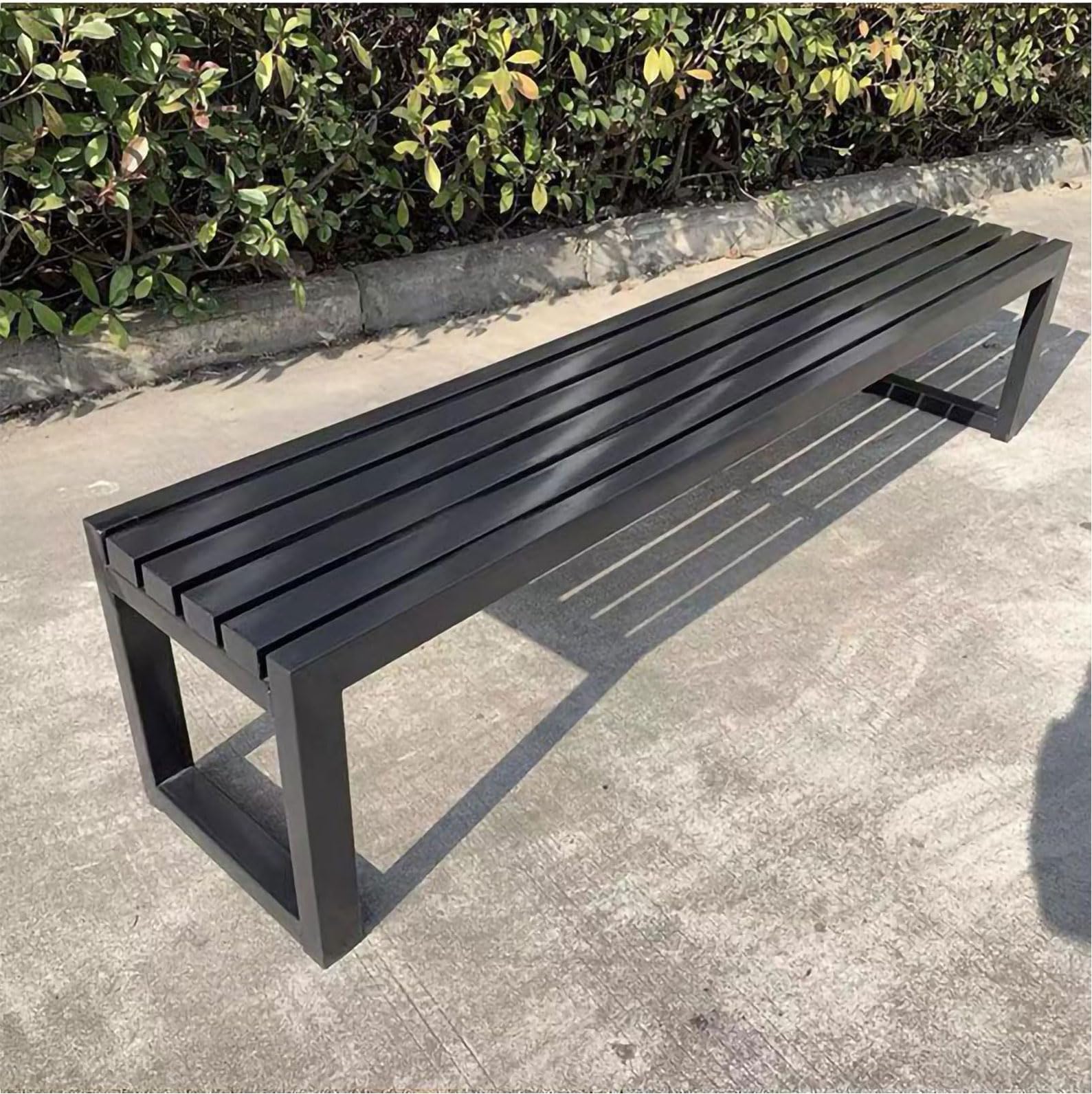 Hynbdes Metal Frame Garden Bench, Classic Backless Outdoor Bench with Wide Wooden Seat, Ideal for Gardens, Parks, Patios, and Poolside Decks
