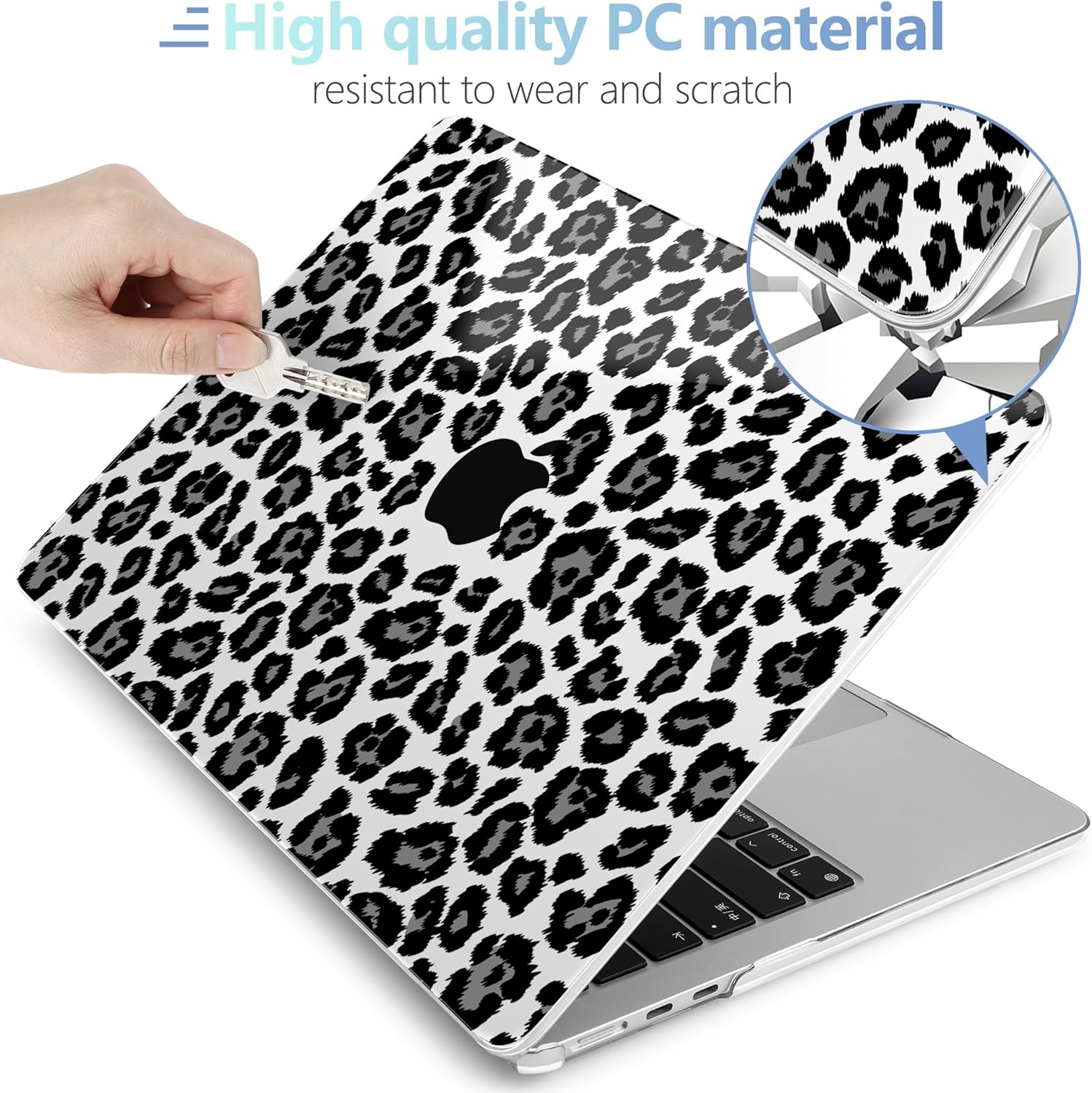 MEEgoodo for MacBook Air 15 inch Case (M4/M3/M2) 2025 2024 2023, Cover Fit Model(A3241/A3114/A2941) for 15.3-inch Laptop, Clear Shell with TPU Keyboard & Webcam Cover, Snow Leopard Texture - Image 4