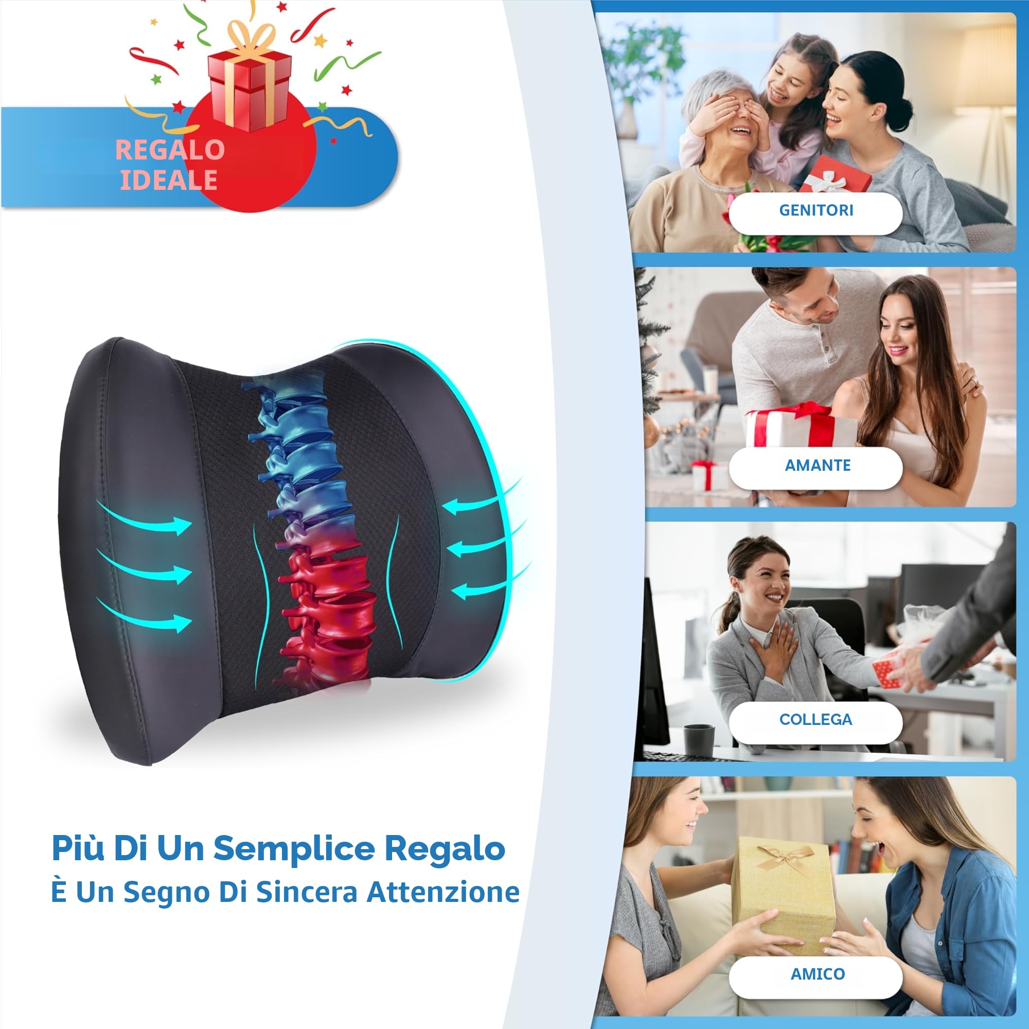 Cuscino di supporto lombare: cuscino lombare in memory foam per alleviare il dolore alla parte bassa della schiena - cuscino per schienale auto per la guida - supporto lombare per auto-sedia da