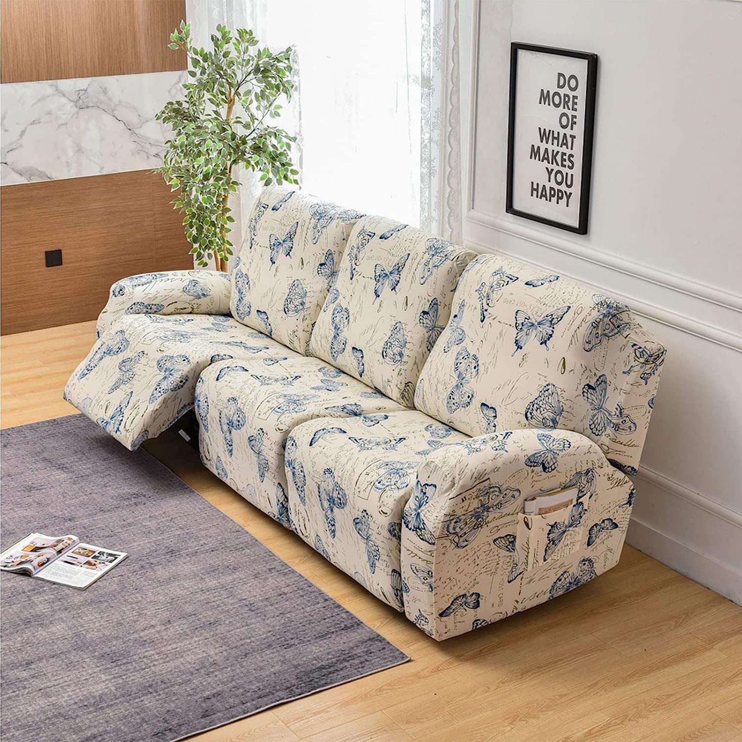 Funda de sillón relax 3 plazas EFELIM extensible de 8 piezas ajustable con bolsillo