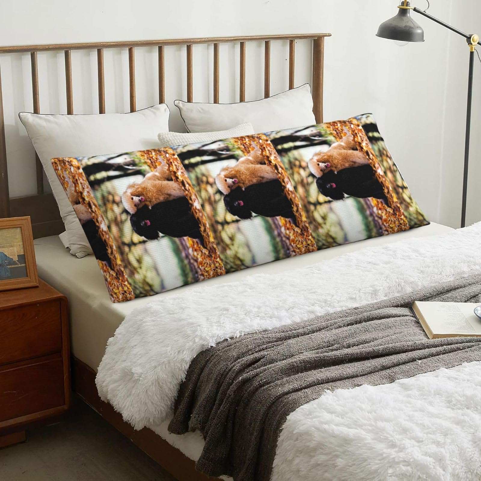 Two Royal Poodle Autumn, Body Pillow Cover with Zipper,Long Body Pillowcase 20 x 60 in