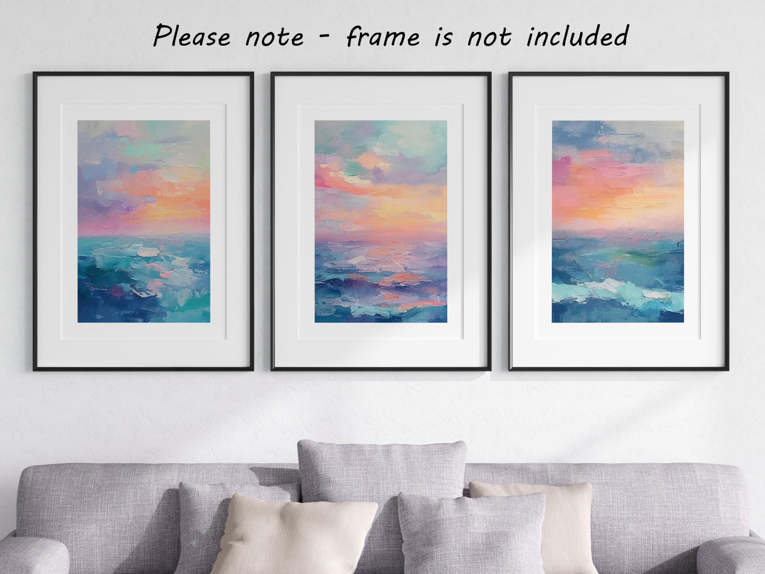 Eviepops Prints Ocean Sunset Set of 3 Unframed Wall Poster Prints, Abstract Painting Textures - Image 4