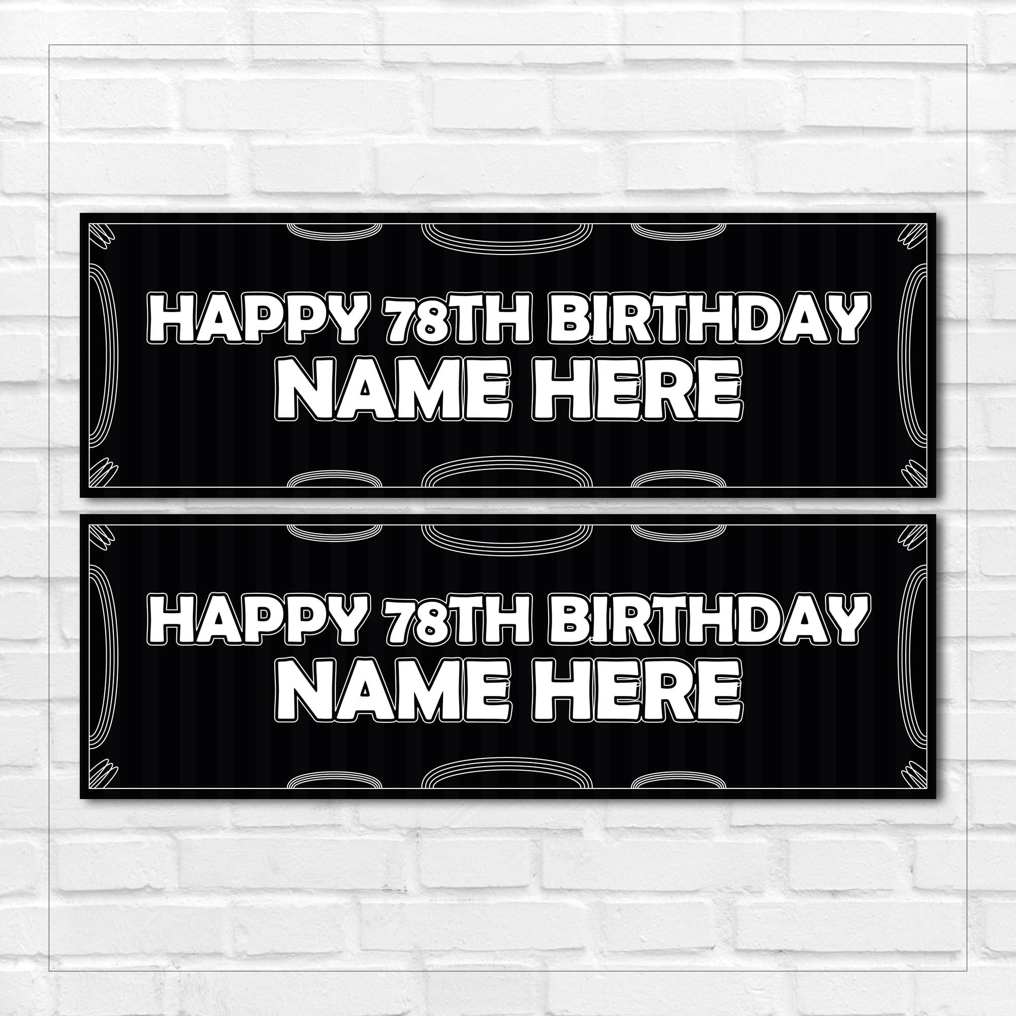 Set of two Personalised Black and White Birthday Banners Kids Adults Children Party Banners Personalised Party Supplies Decor - Any NAME or AGE