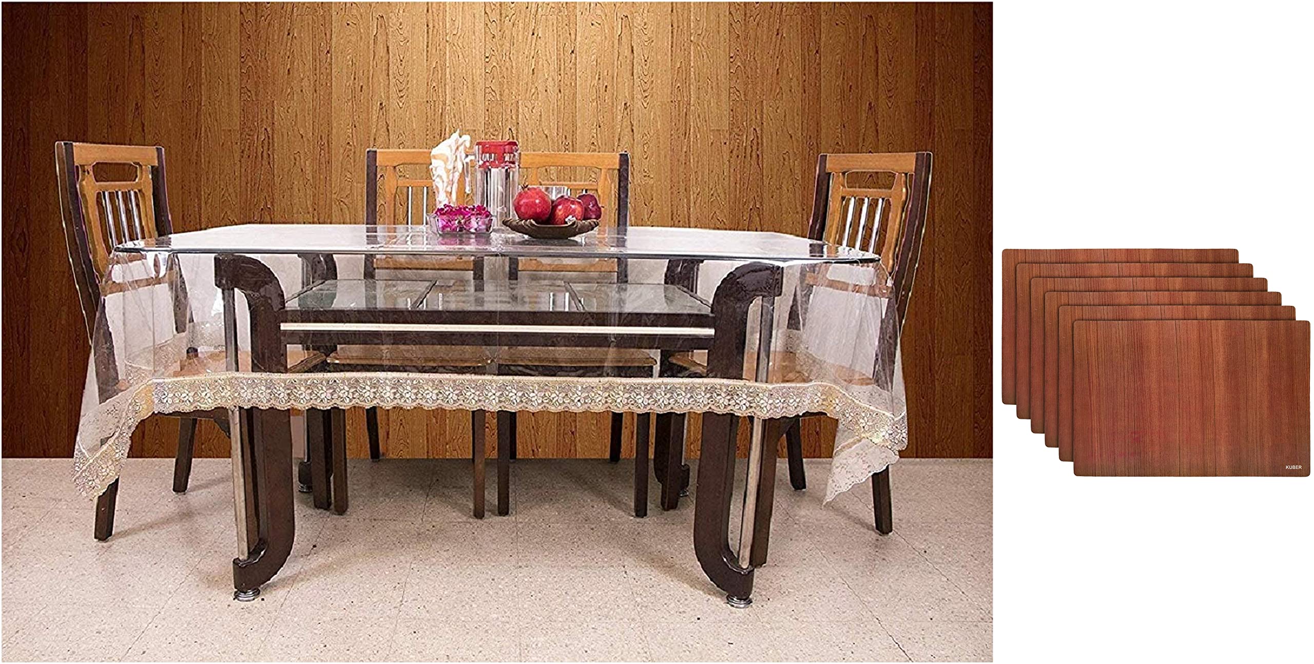 Kuber Industries PVC 6 Seater Transparent Dining Table Cover - Gold & Placemats Table Mats PVC Washable Place Mats (B0BB6GDCGQ) Amazon Price History, Amazon Price Tracker