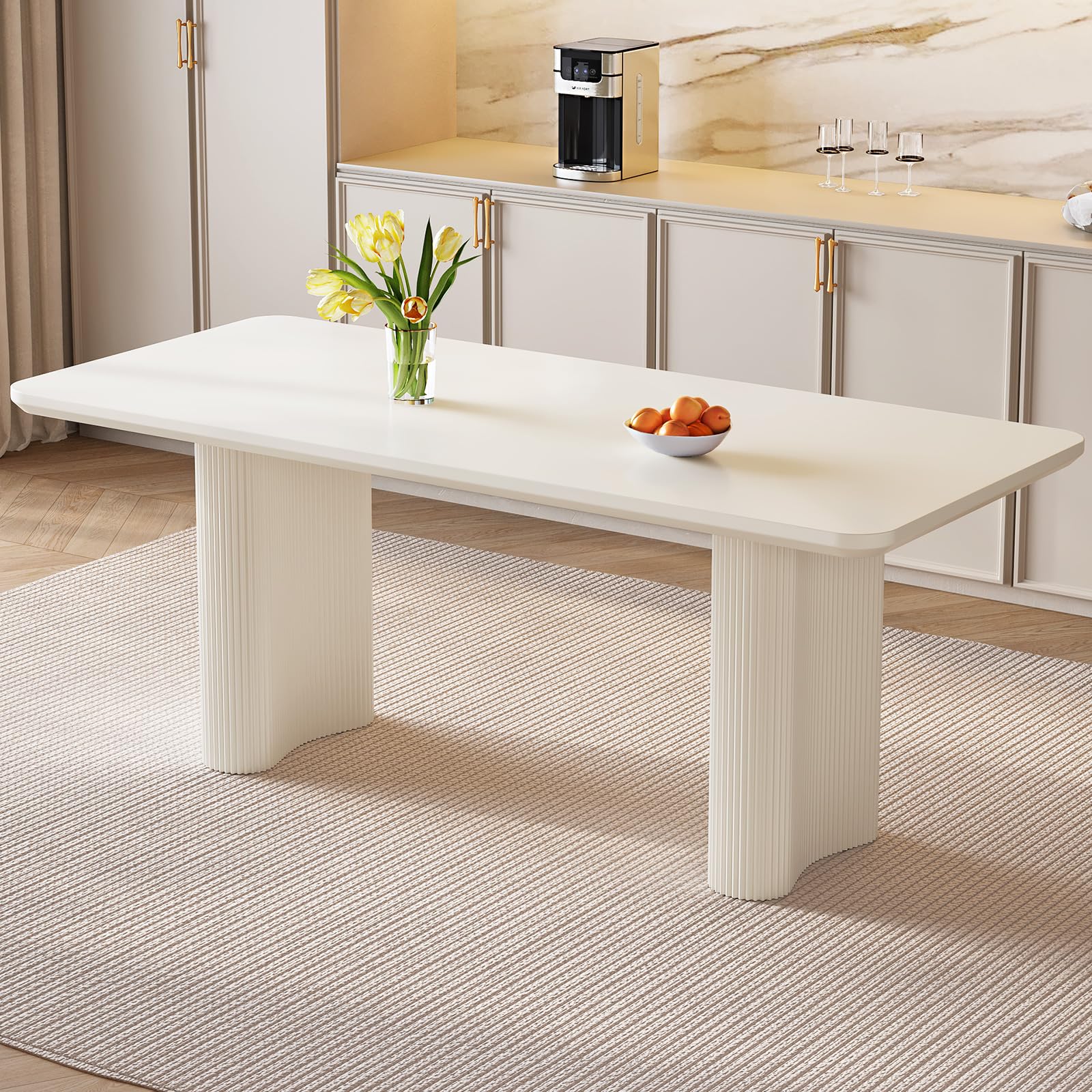 63" Rectangular Dining Table for 4-8 People,Large White Kitchen Tables Dinner Table with Wave Stable Legs, Living Room Furniture(Only Table)