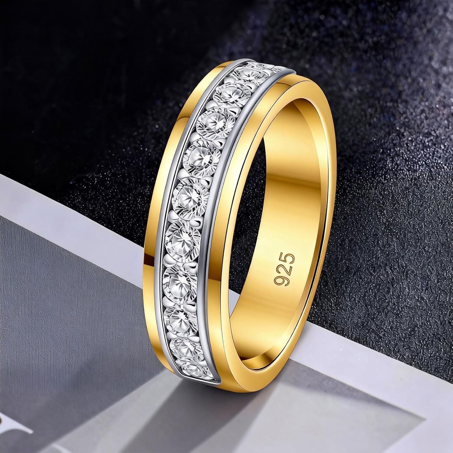 Mens Moissanite Wedding Band 925 Sterling Silver Rings For Men 14K White Gold Plated 1ct D Color VVS1 Clarity Brilliant Lab Created Stone 9 Round Cut Engagement Rings For Him Size 7-14 - Image 3