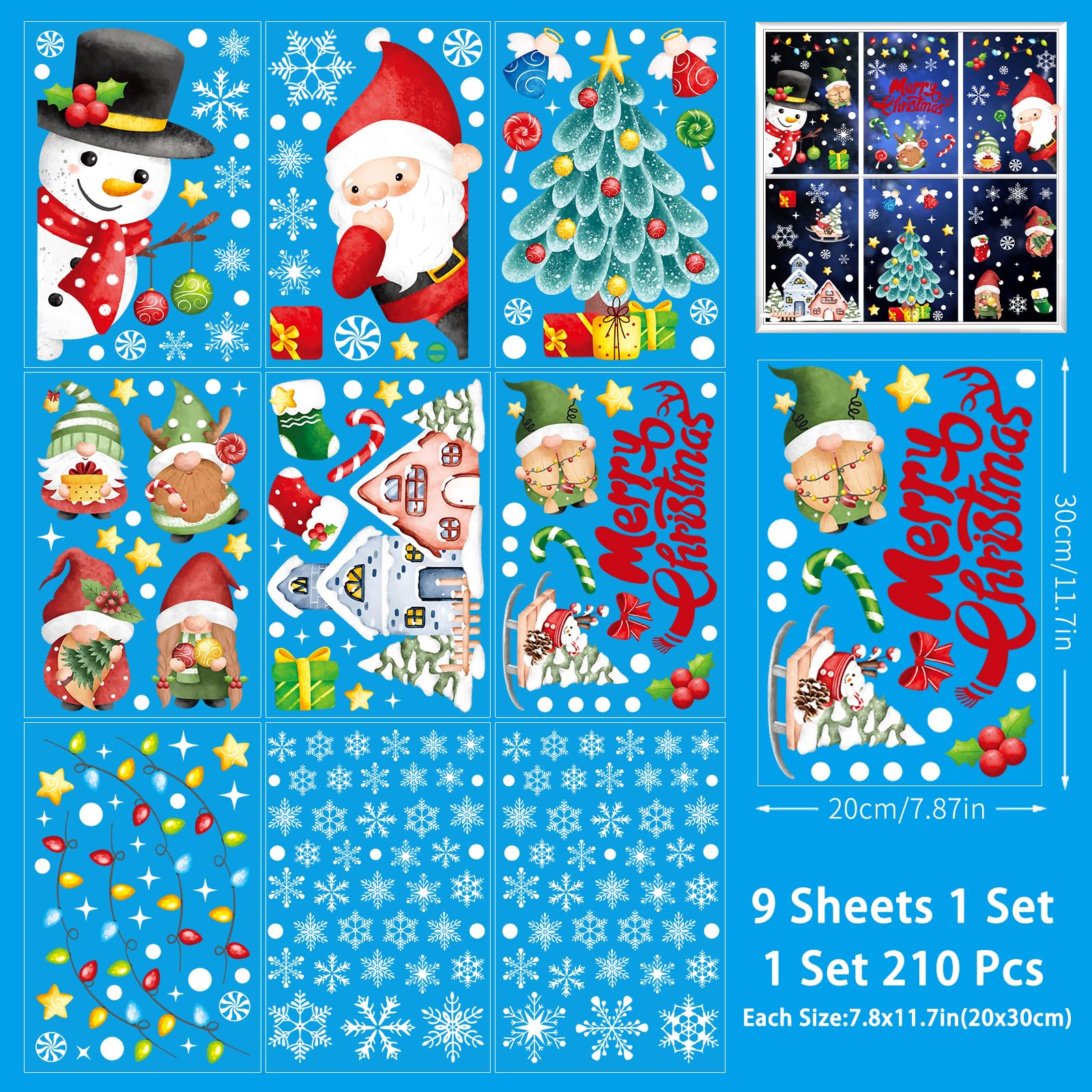 YIHELU Autocollant Pour Fenêtre De Noël - Flocon De Neige - Renne - Père Noël - En PVC Réutilisable - Pour Fenêtre D'hiver (Style G