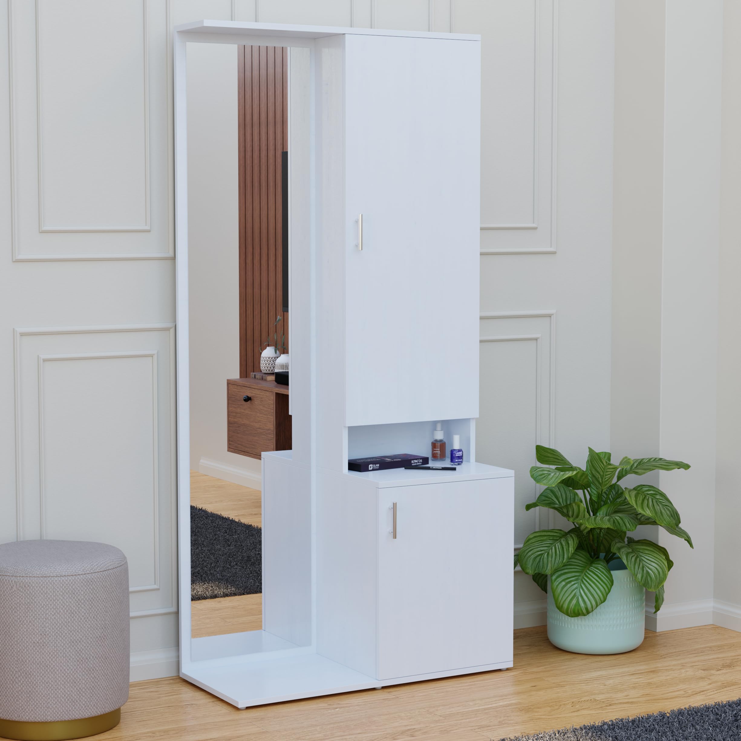 FURNIFLIX Engineered Wood Dressing Table with Mirror & Storage | Wooden Vanity Table with Shelves & Cabinet | Makeup Dressing Table for Bedroom, Living Room & Home Furniture (White Finish)-image-33