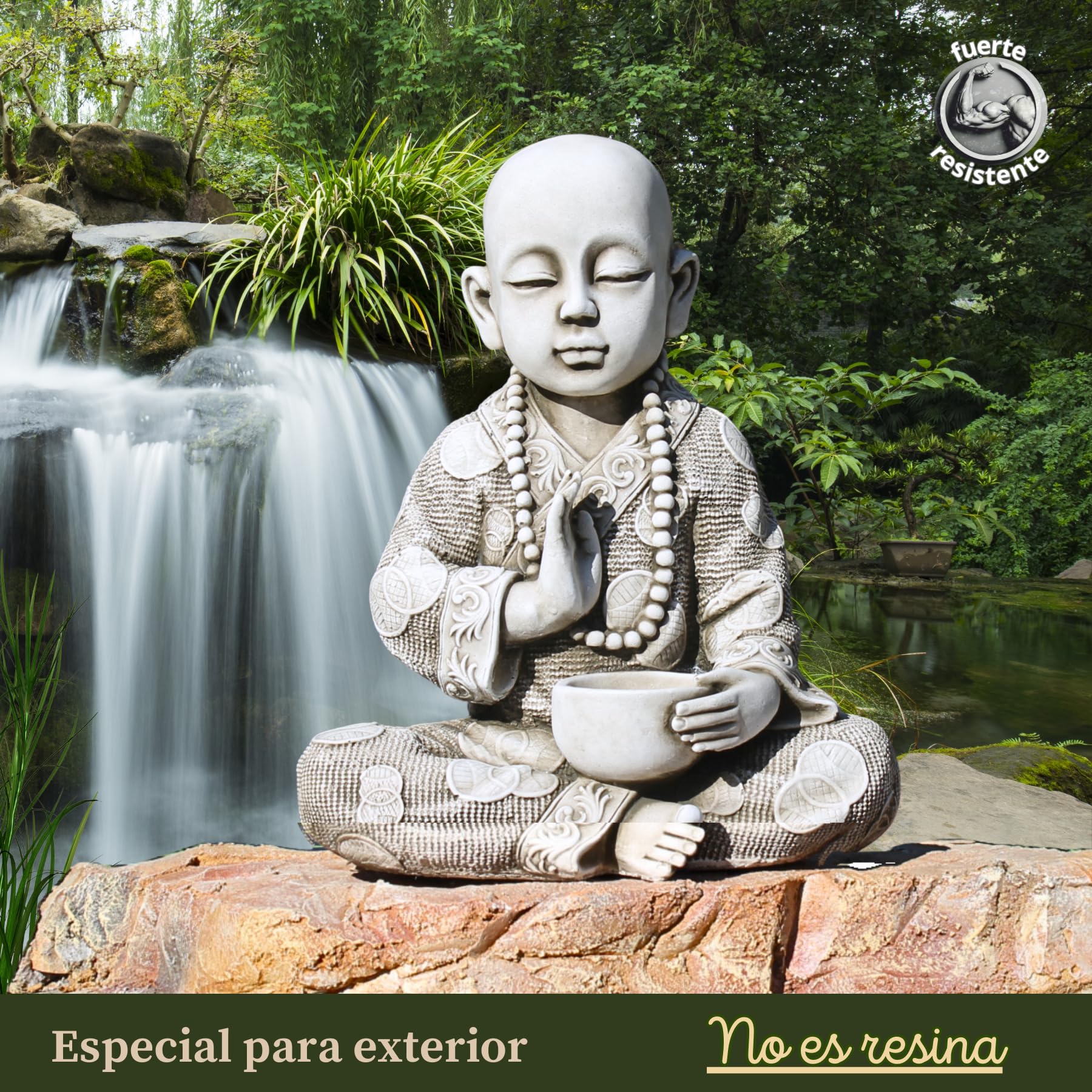 Buda para Vela 37 cm (Ceniza).- Budas Grandes de Jardin y Estatuas Decorativas de Piedra para Decoracion Jardin Exterior y Espacios Zen