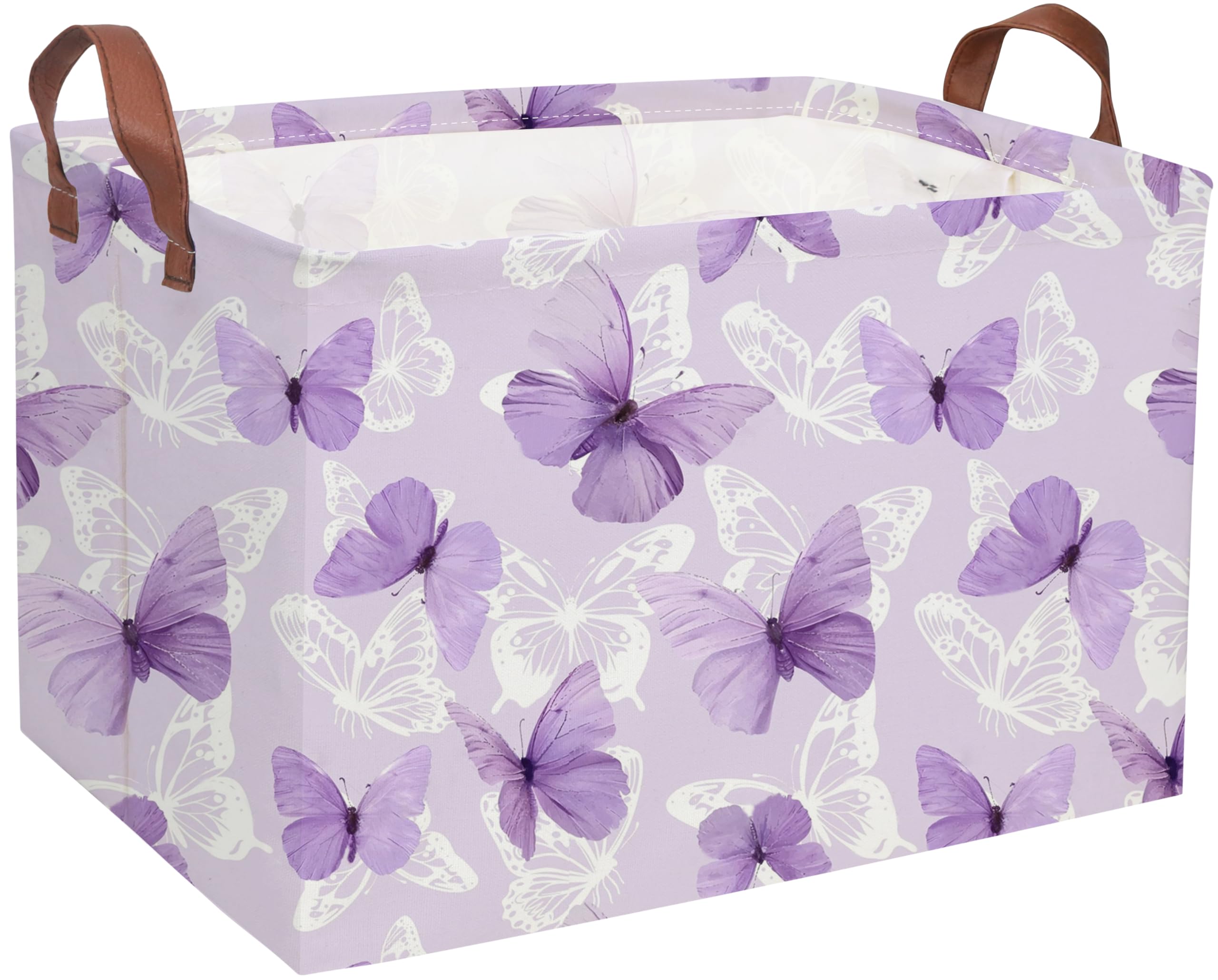 Sanjiaofeng Rectangular Kids Basket Butterfly Storage Bins,Girls Storage Basket with Handles.Clothers,Toys,Books,Kid's Gifts Bins. (Purple Butterfly)