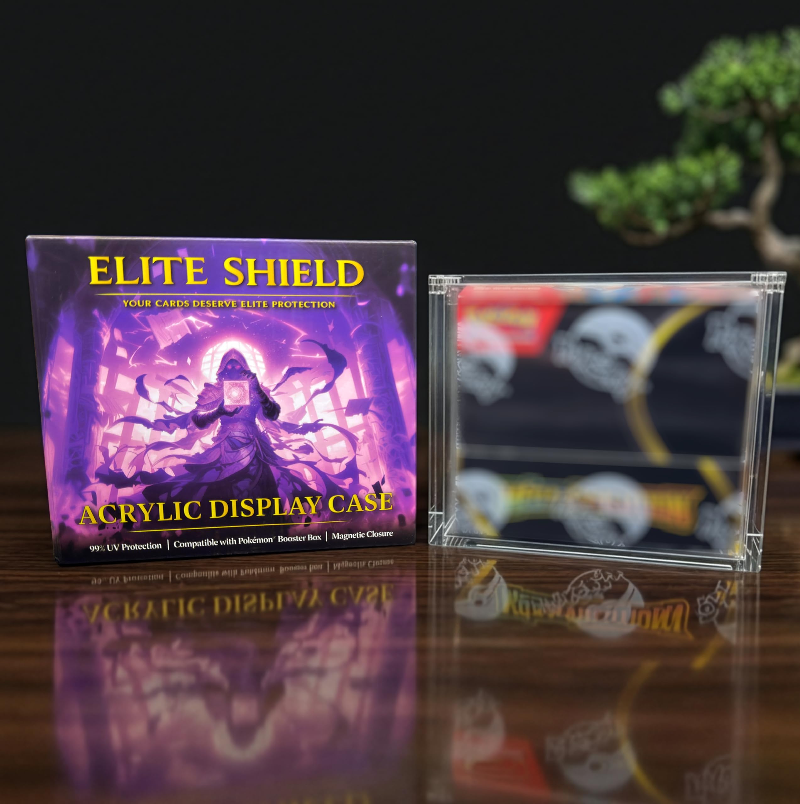 Elite Shield Protection Acrylique Display Booster Box – Compatible avec PKM Booster Box – Anti-UV 99%+ – Fermeture Magnétique Ultra Puissante – Protection Rigide Premium