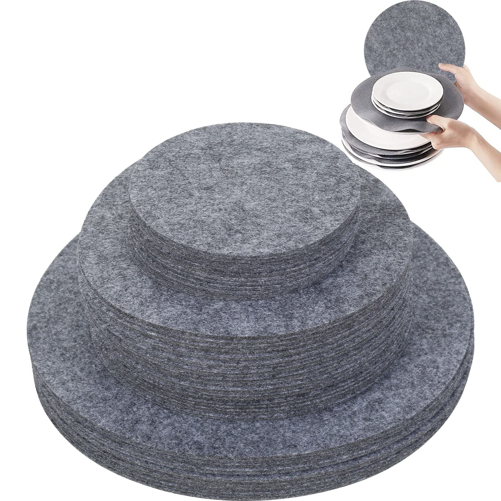 96 pezzi divisori per piatti in feltro di TRE diverse dimensioni 13 cm 19 cm 27 cm, protezione per pentole in feltro impilabile e tagliabile, per ristoranti per proteggere, separare, impilare piatti