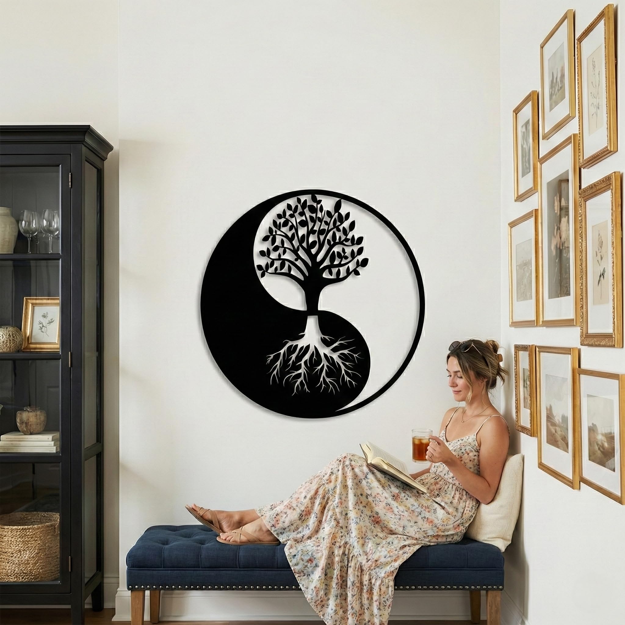 Dekadron Décoration murale en métal - Arbre de vie - Décoration murale en métal Yin Yang 35"W x 35"H / 90x90 cm noir
