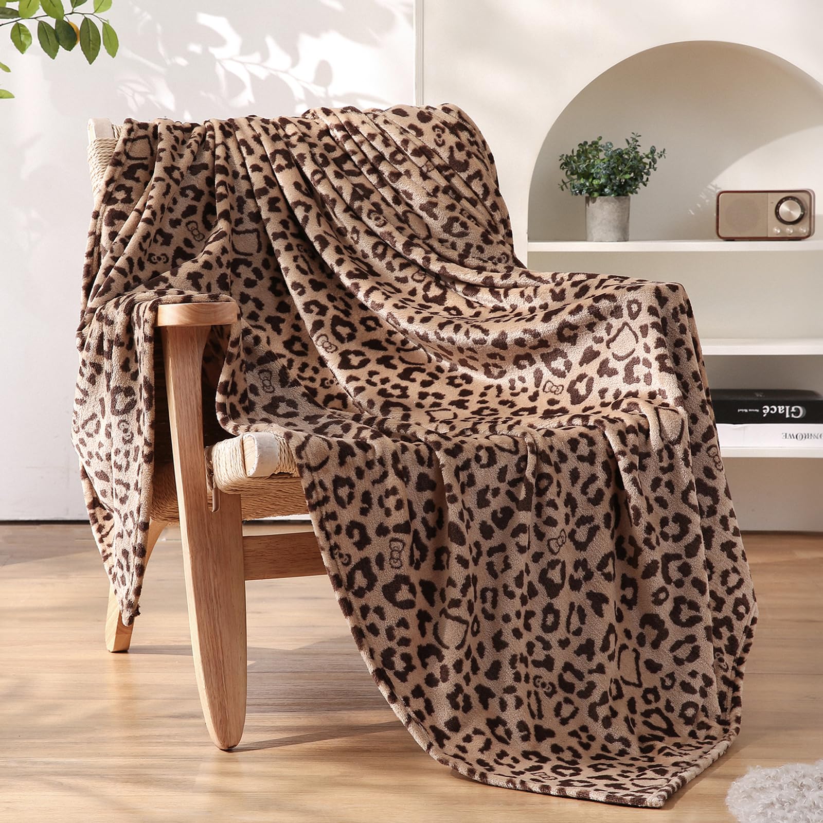 PU MEI Brown Leopard & Cheetah Print Fuzzy Flannel Blanket, Double Sided Ultra Cozy Super Soft Lightweight Animal Throw Blanket for Sofa, Couch, Bed, 60" x 80" inches