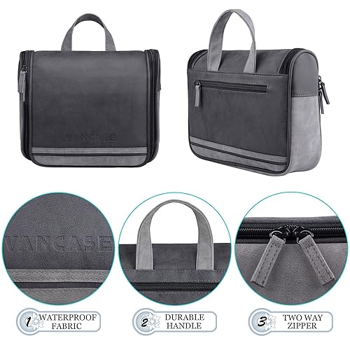 Miniatura 5 de VANCASE - Neceser colgante de cuero vintage para hombre, kit de dopp de afeitado, tamaño mediano, impermeable, bolsa de baño de viaje, organizador