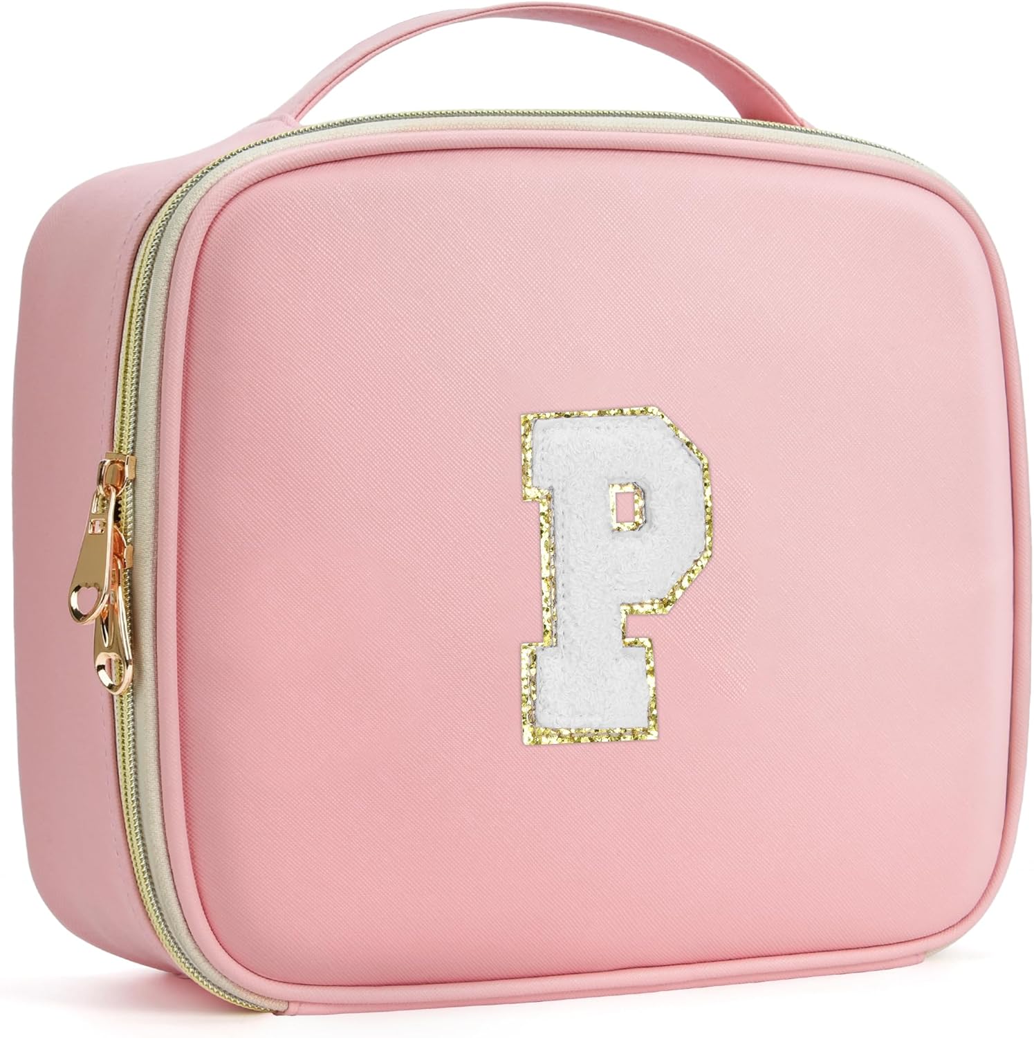 Initials Travel Makeup Case Birthday Mothers Day Gifts for Women, Personalized Makeup Cosmetic Train Case Organizer with Adjustable Dividers, Makeup Organizer Bag for Make up Brushes, Pink, P. Initials Travel Makeup Case Birthday Mothers Day Gifts for Women, Personalized Makeup Cosmetic Train Case Organizer with Adjustable Dividers, Makeup Organizer Bag for Make up Brushes, Pink, P.