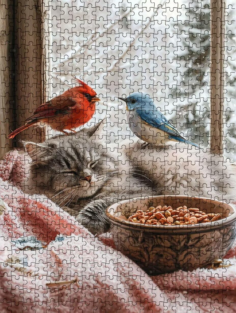 Katze Vogel Puzzle 4000 Teile, Klassische Puzzles, Geschicklichkeitsspiel Puzzle für Erwachsene, Puzzlespiele für Die Ganze Familie, Mit Schöner Verpackung, Dekoration Puzzles DX0YL3-643