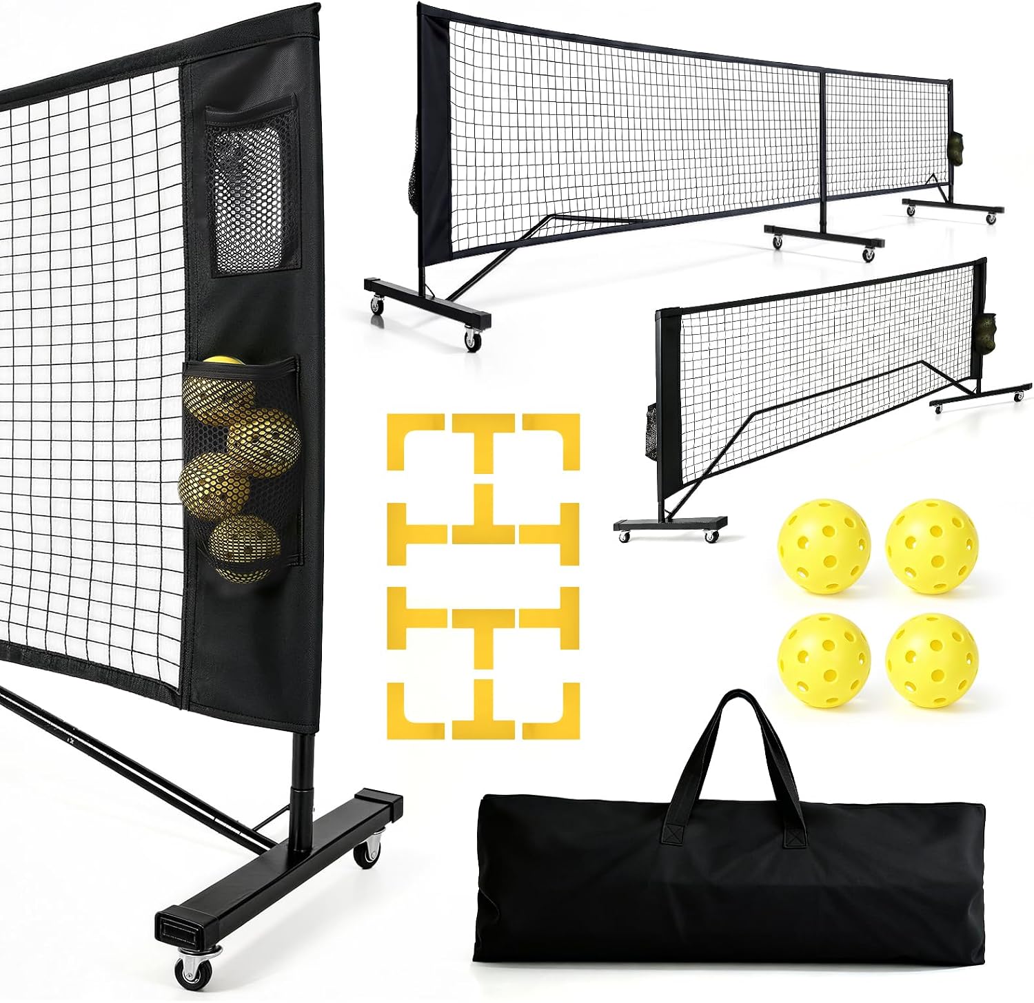 Portable Pickleball Net, 22FT Pickle Ball Net with 4 Side Storage Pockets, Sturdy Support Frame & Carry Bag, Outdoor Pickleball Equipment for Backyard, Driveway, Park and Sports Court