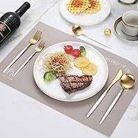 Vista 7 de Juego de Cubiertos de Plata de Oro Blanco Mate, Juego de Cubiertos Modernos de Acero Inoxidable de 30 Piezas, Juego de Cubiertos Cepillados Servicio