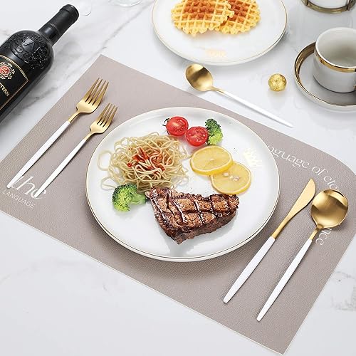 Miniatura 7 de Juego de cubiertos de oro blanco mate, juego de cubiertos modernos de acero inoxidable de 30 piezas, juego de cubiertos cepillados, servicio para 6,
