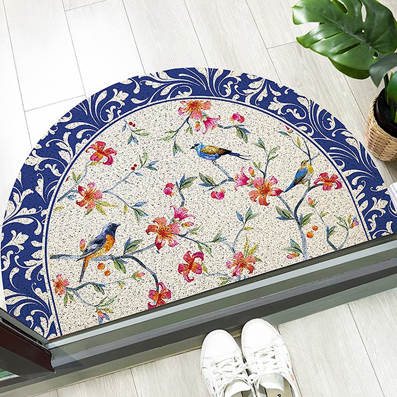 Zerbino di benvenuto antiscivolo, resistente all'usura, alla moda, rettangolare, design a semicerchio, per patio, ingresso, durevole ed elegante, per interni ed esterni