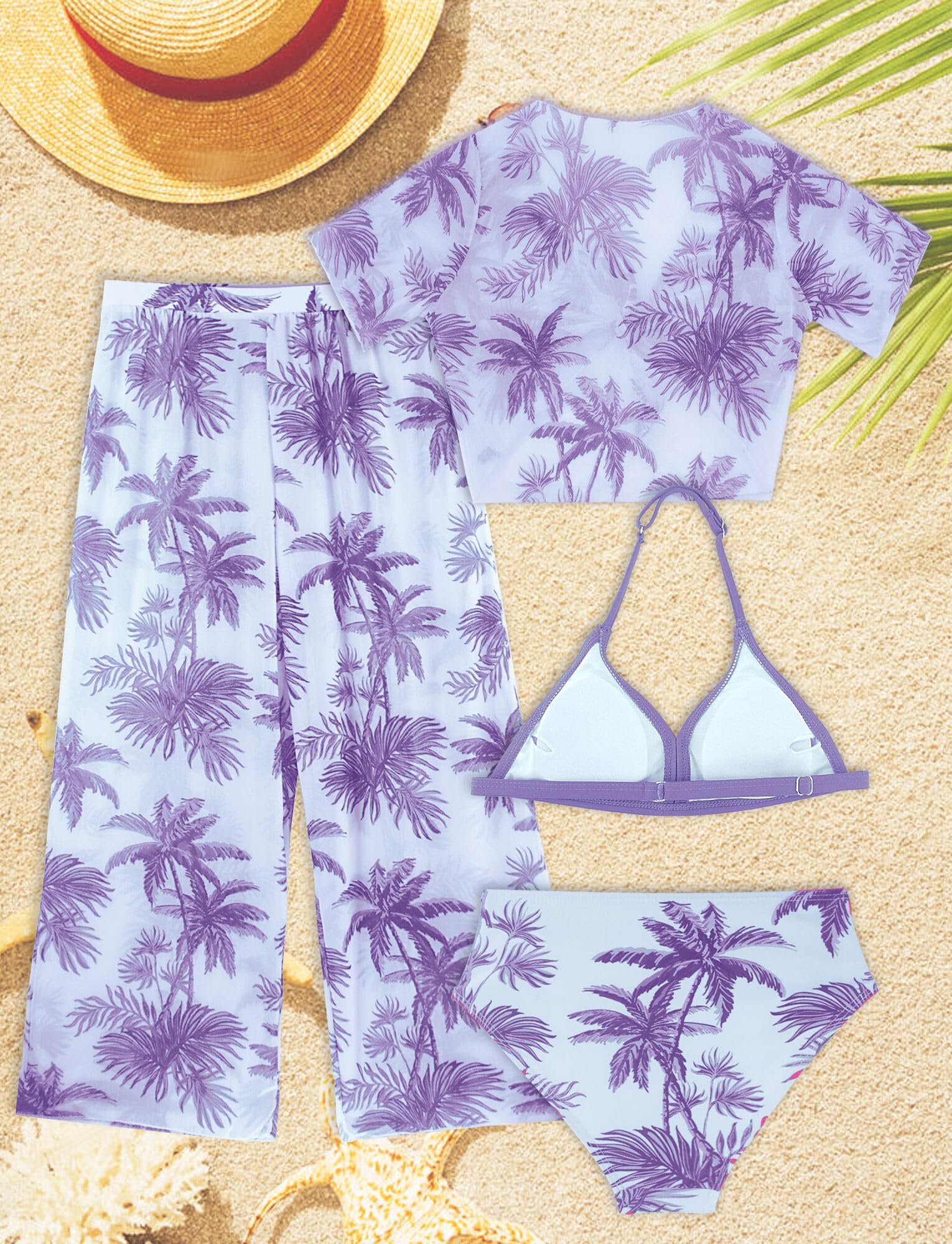 Happy Cherry Bikini da bambina, 4 pezzi, costume da bagno per ragazze adolescenti con skrit/pannts copricostume kimono hawaiano spiaggia