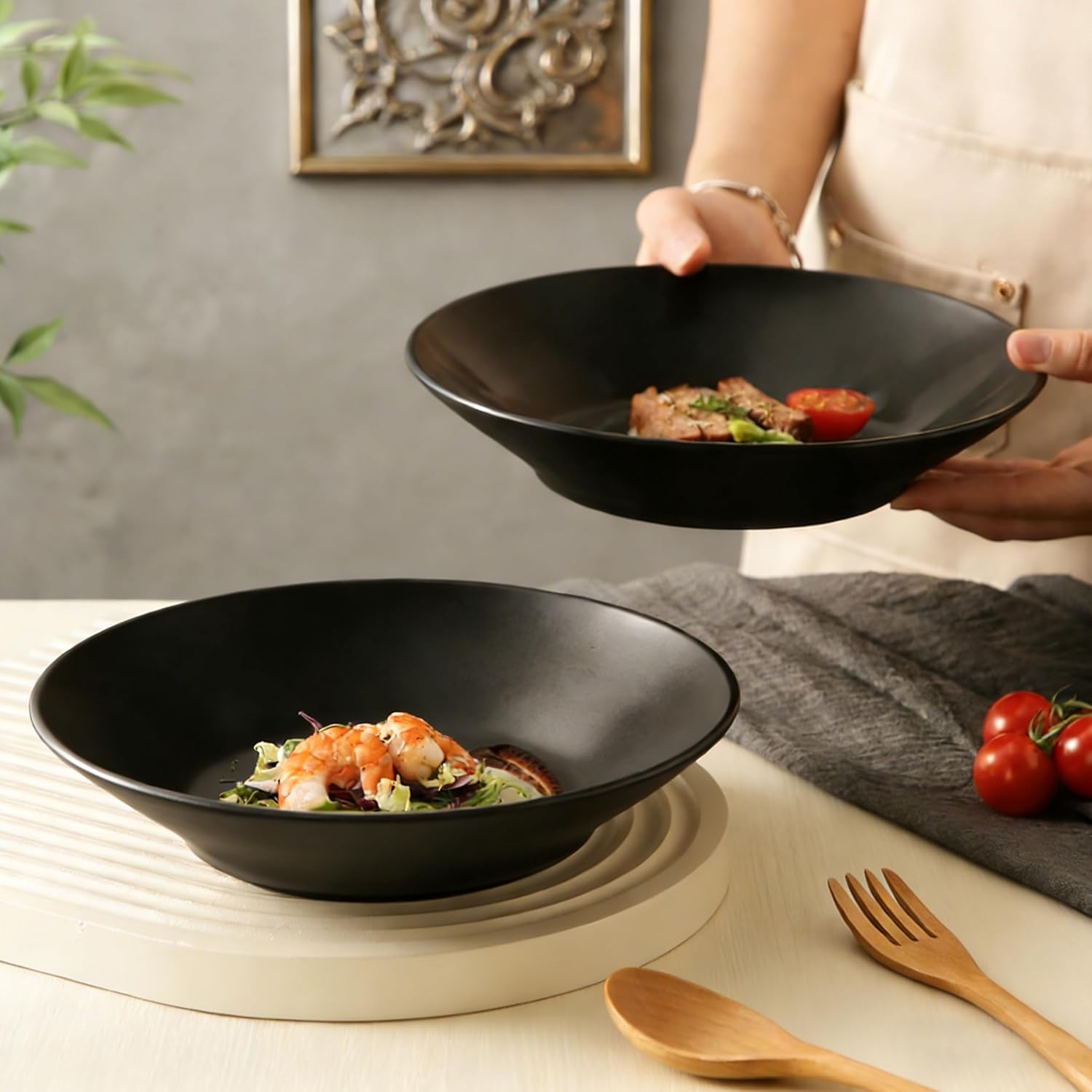 2 Pack Plastic Salad Bowls Food Grade PP Kitchen Serving Dishes