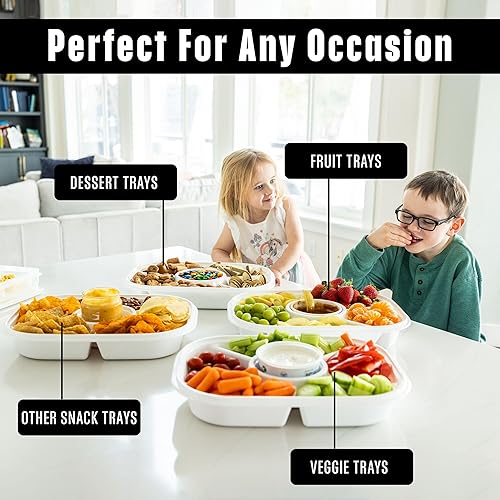 Miniatura 4 de Bandeja dividida para servir con tapa, incluye 6 compartimentos para bandeja de fiesta, contenedor de caja de aperitivos, bandeja de frutas, bandeja