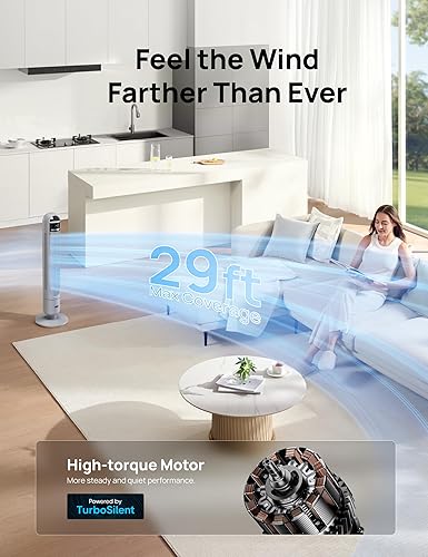 Miniatura 3 de Dreo Ventilador de torre para dormitorio, ventilador oscilante de 90, ventilador de pie con 3 modos, 4 velocidades, ventiladores de enfriamiento con