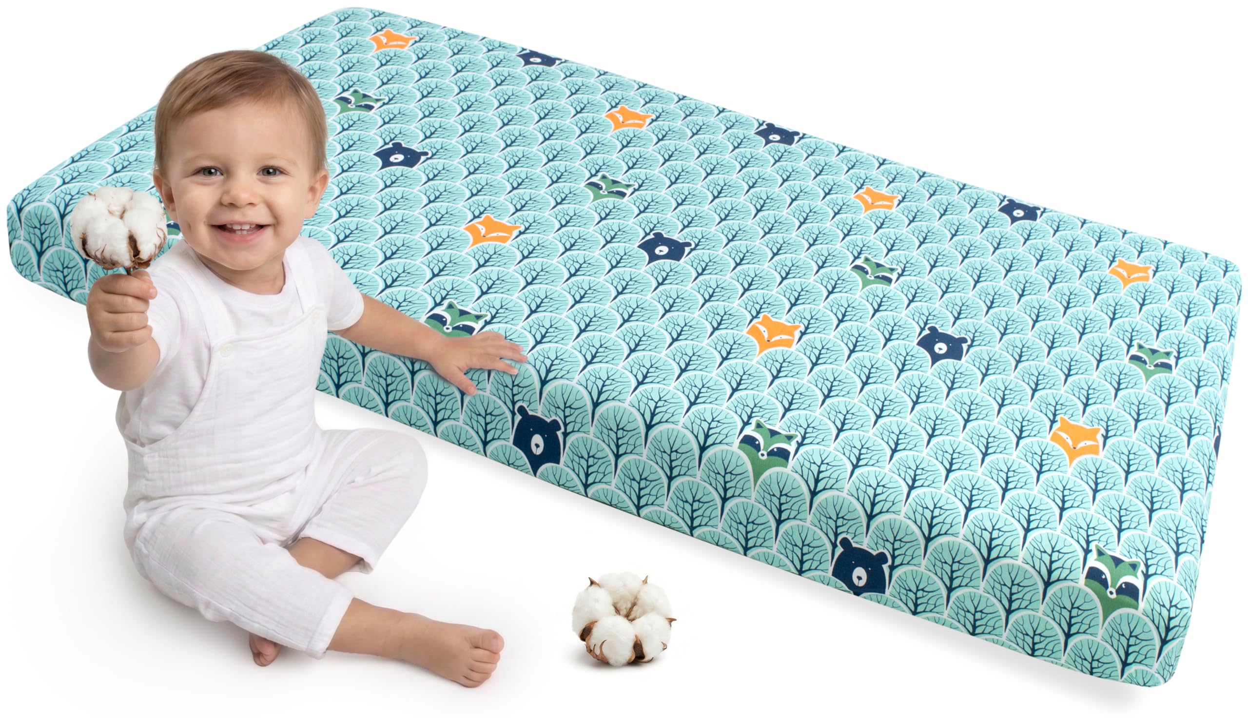 Medi Partners Fitted Sheet 60x120 cm 100% Cotton Baby Bed Linen Mattress Cot (Forest)