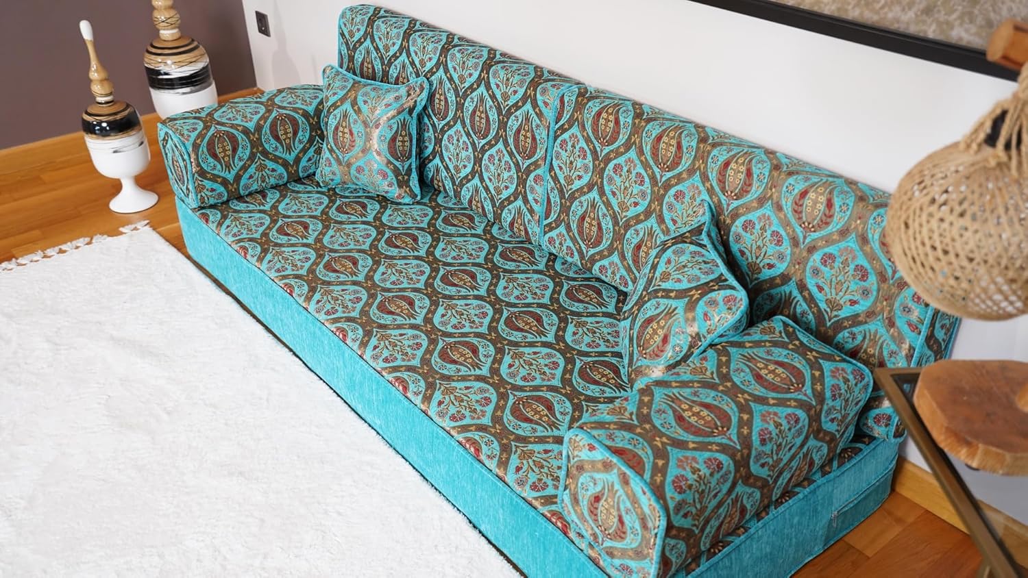 arabicsofa Turquoise Arabic Floor Cushion – Jalsa Sofa Set with Pillows, Traditional Oriental Floor Seating Sofa, Ottoman Couch