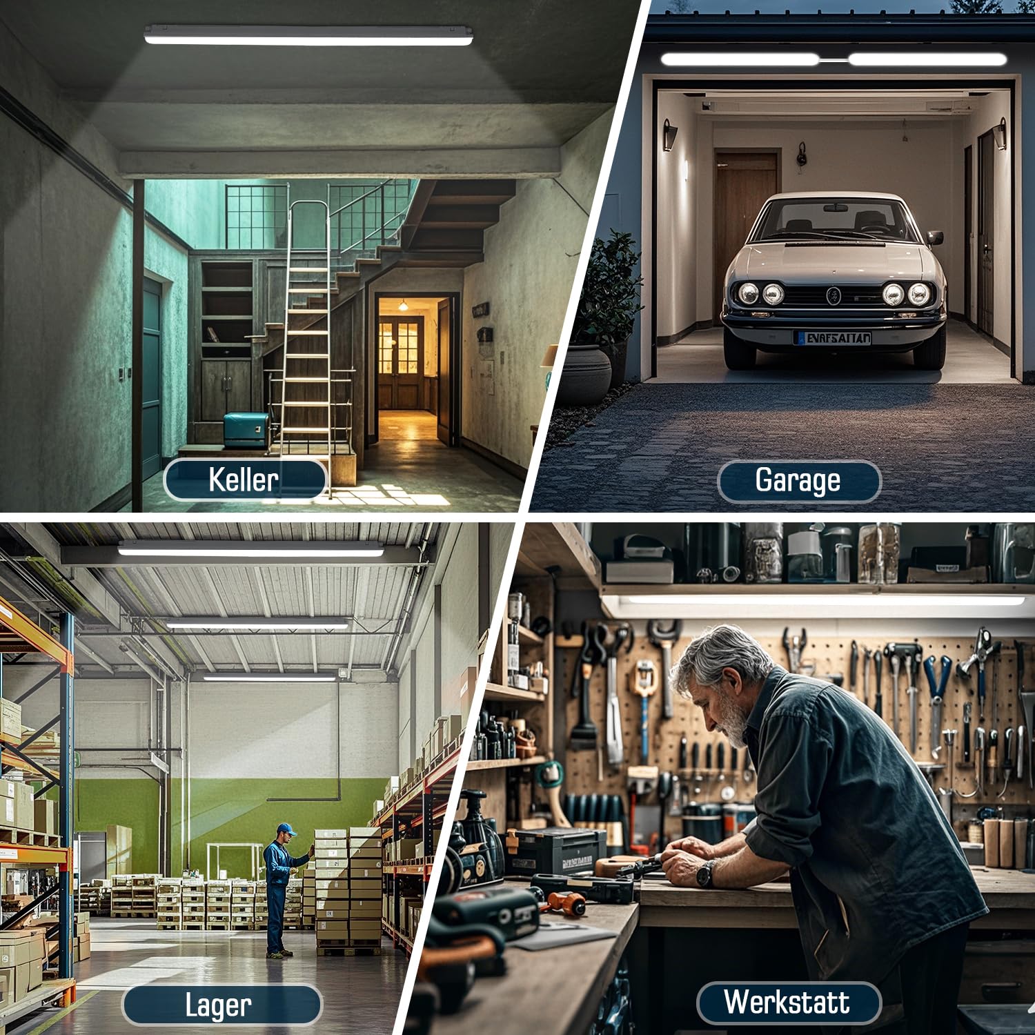 buling 2 Stück Feuchtraumleuchte LED 120CM, 36W 4500LM Lampe Röhre, Verknüpfbar Wannenleuchte IP65 Wasserfest Leuchtstoffröhre Leuchte für Büro Keller Garage, Kaltweiß 6000K