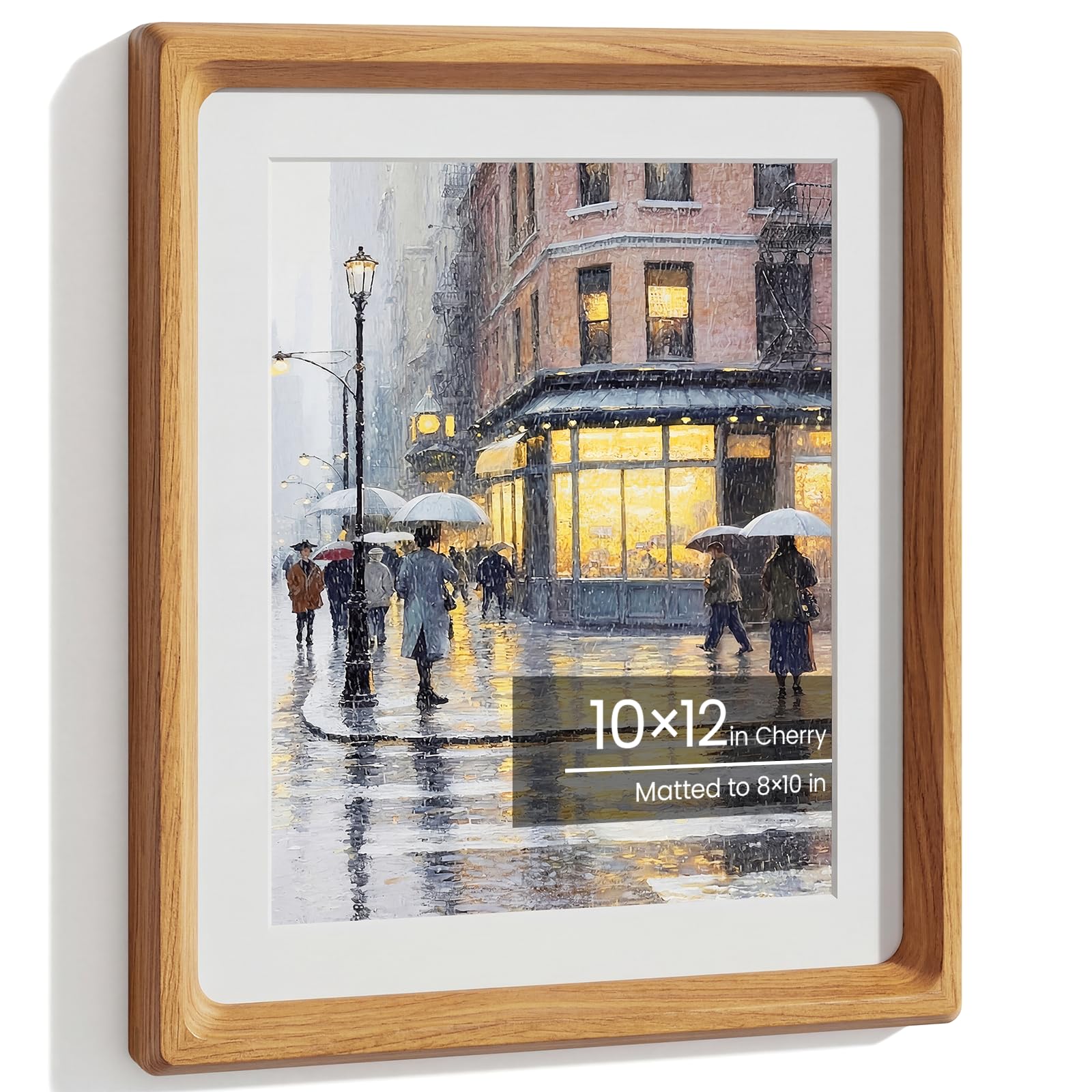10x12 Picture Frame, Natural Solid Cherry Wood Photo Frame with Tempered Glass, Handcrafted Rounded Corner 10x12 in Frames Matted to 8x10 in Photos, Wall Display Posters, Prints, Certificates