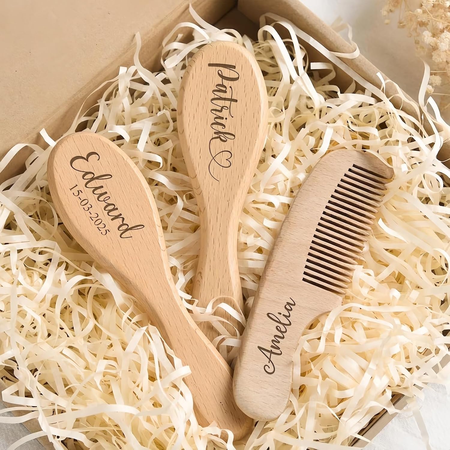 3pcs Custom Baby Hair Brush and Comb Set, Personalized Gift for Girls/Boys Newborn, Infant Hair Care Accessories, Baby Shower Keepsake