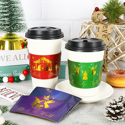 Miniatura 4 de Whaline 40 fundas de taza de café de Navidad, fundas de papel de papel de aluminio dorado regilioso de Navidad Nativity Jesus Holy Night fundas