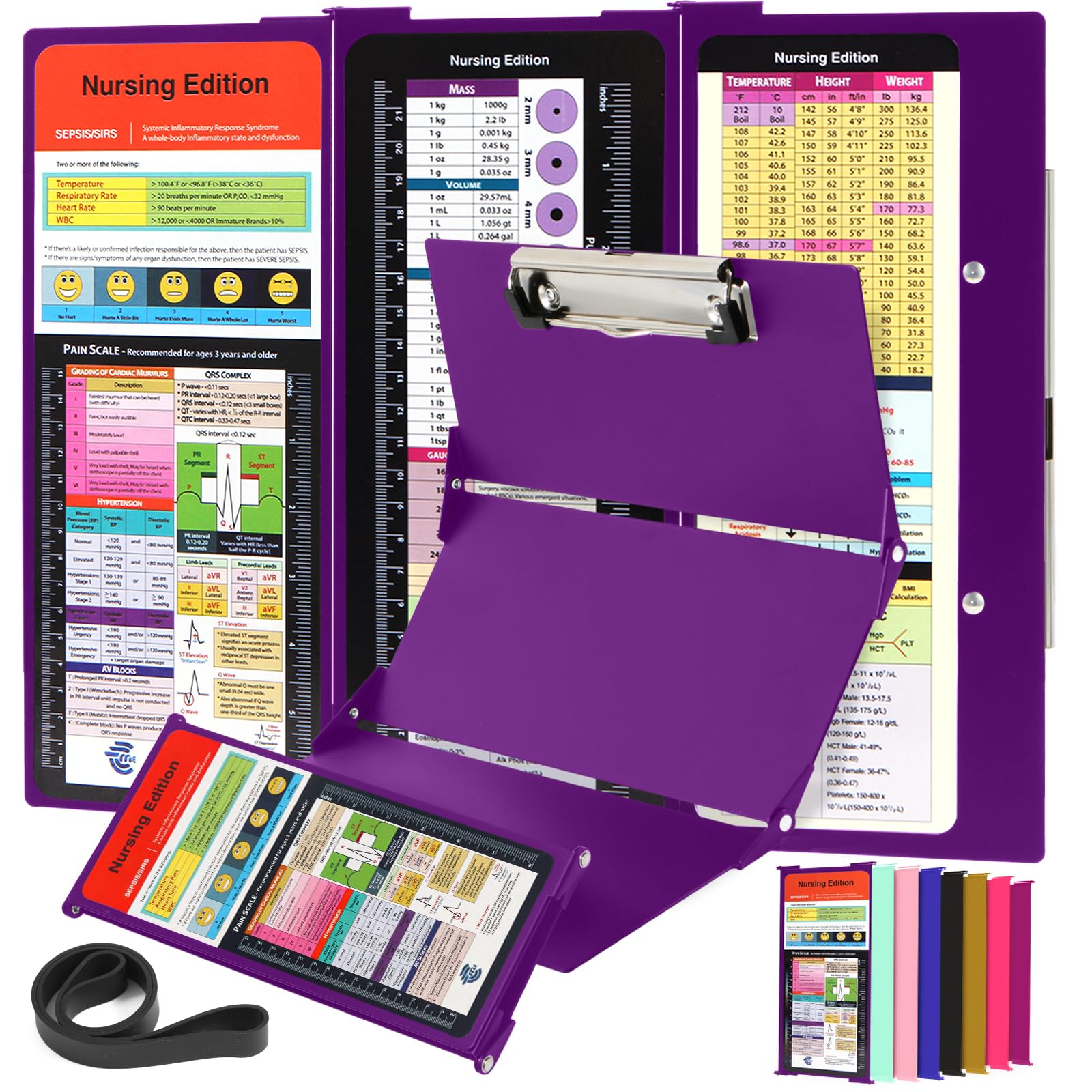 Nursing Clipboard with Nursing and Medical Edition Cheat Sheets 3 Layers Aluminum Foldable Nurse Clip Board Nursing Student Essentials - Foldable
