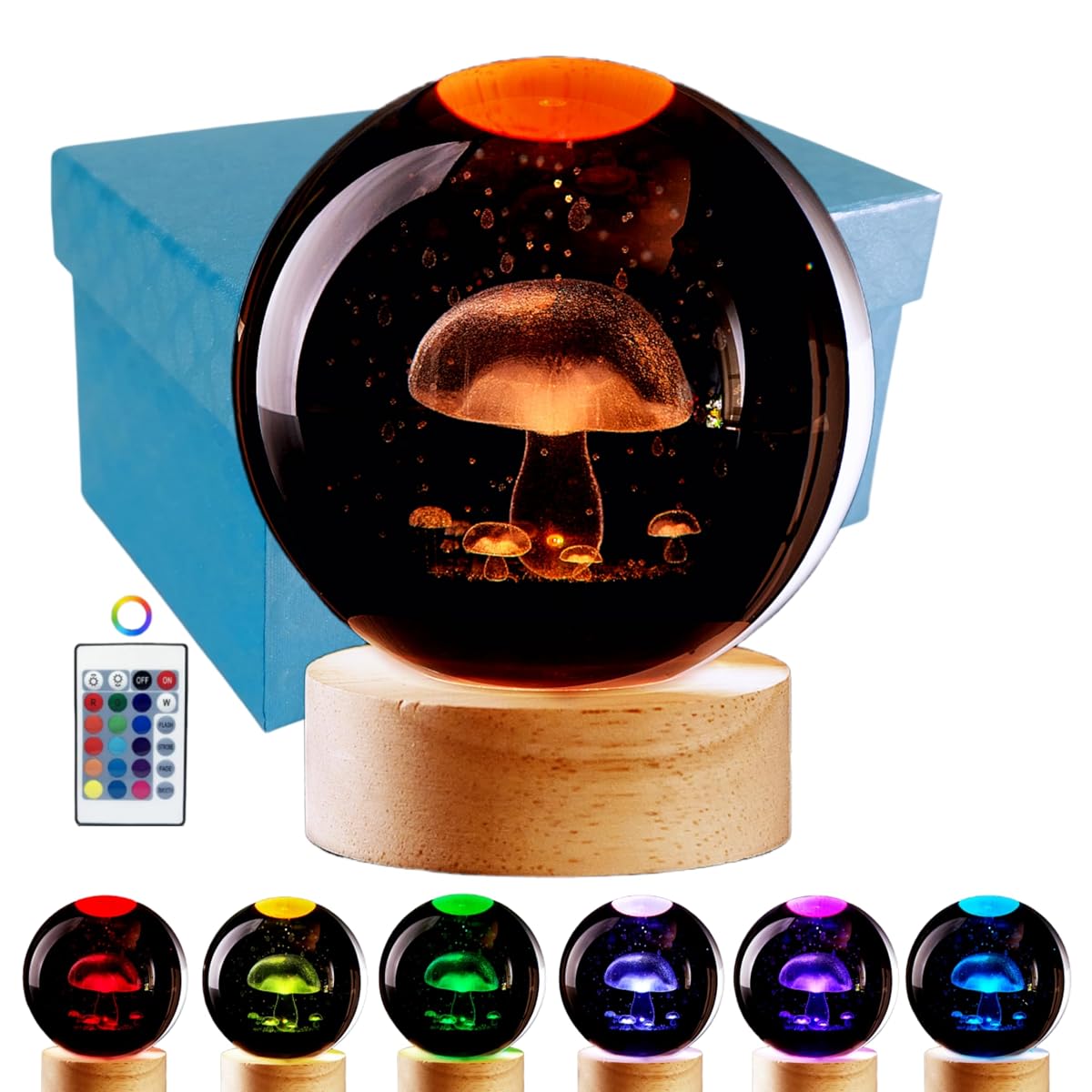 3D Mushroom Crystal Ball Lamp,Lifelike Led Mushroom Night Light,16 Colors