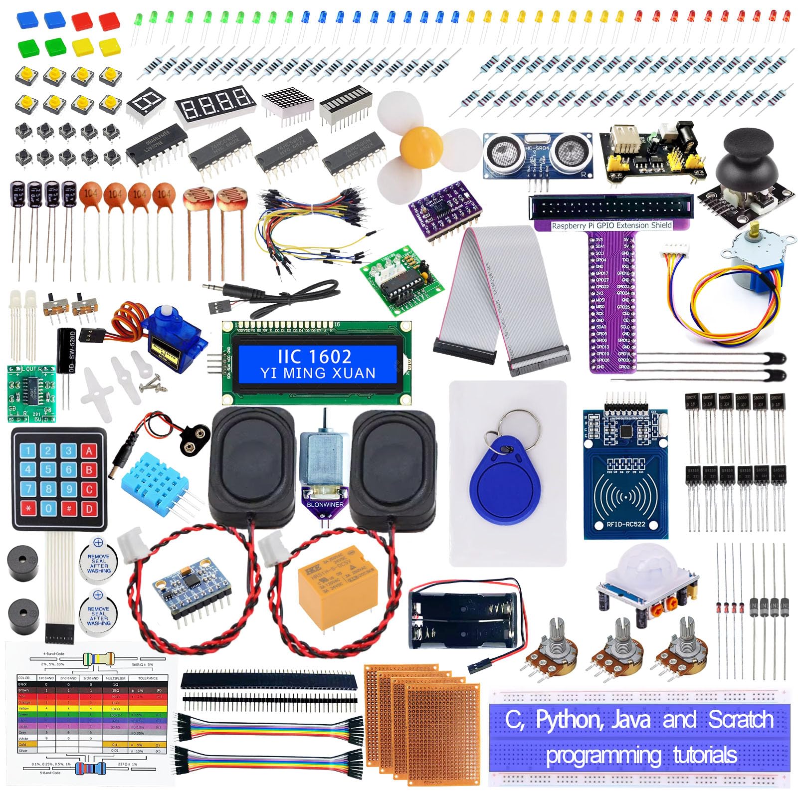 Kit de démarrage ultime pour Raspberry Pi 5 4 B 3 B+ 400 Zero 2 W, Python C C ++ Java Scratch Processing Code, 297 articles, 124 projets, cours de tutoriel en ligne pour débutants (Raspberry Pi non