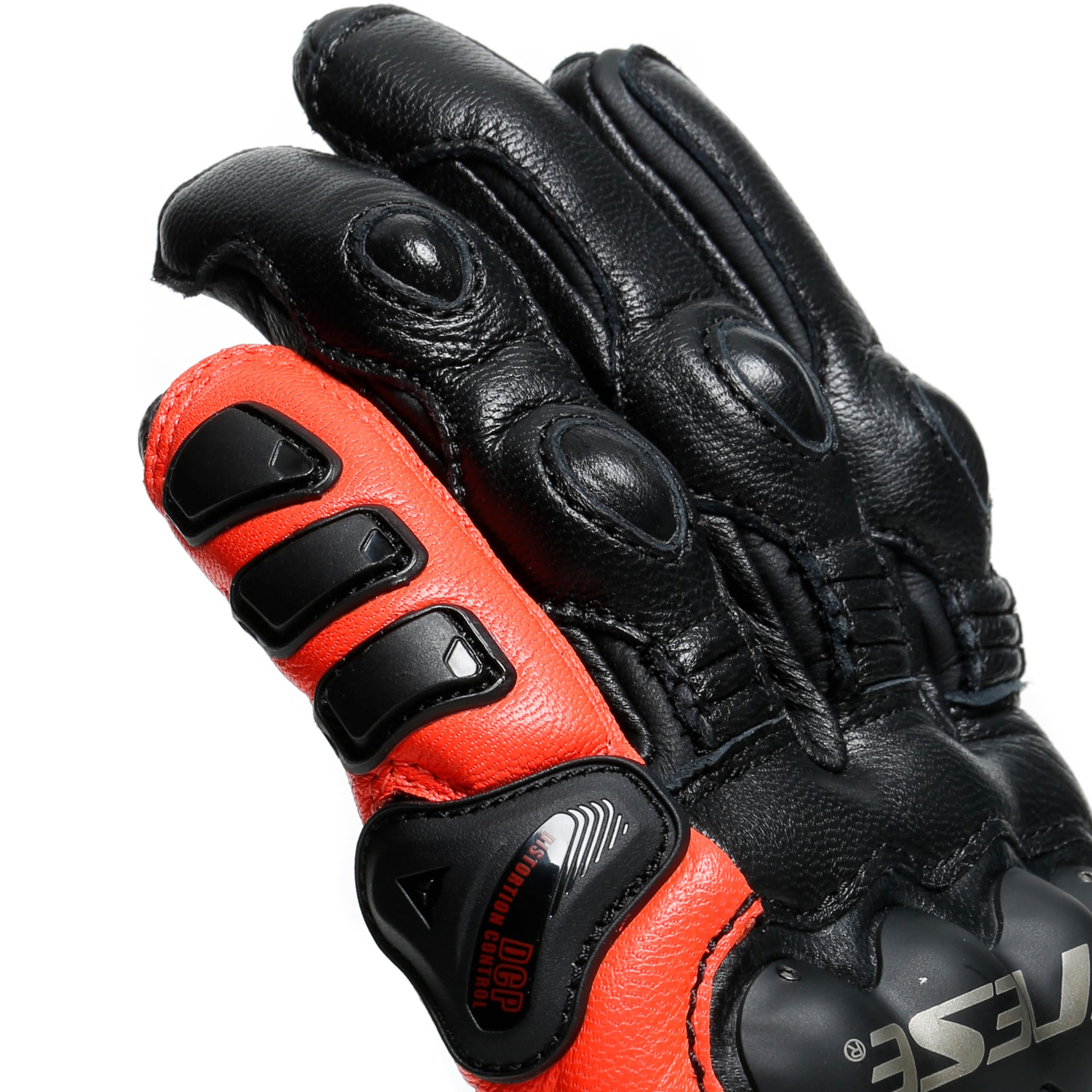 Dainese - 4-Stroke 2 Gloves, Guante de Moto Corto, Guante de Moto de Cuero, Protectores de Nudillos, Hombre, Negro/Rojo Fluo, M