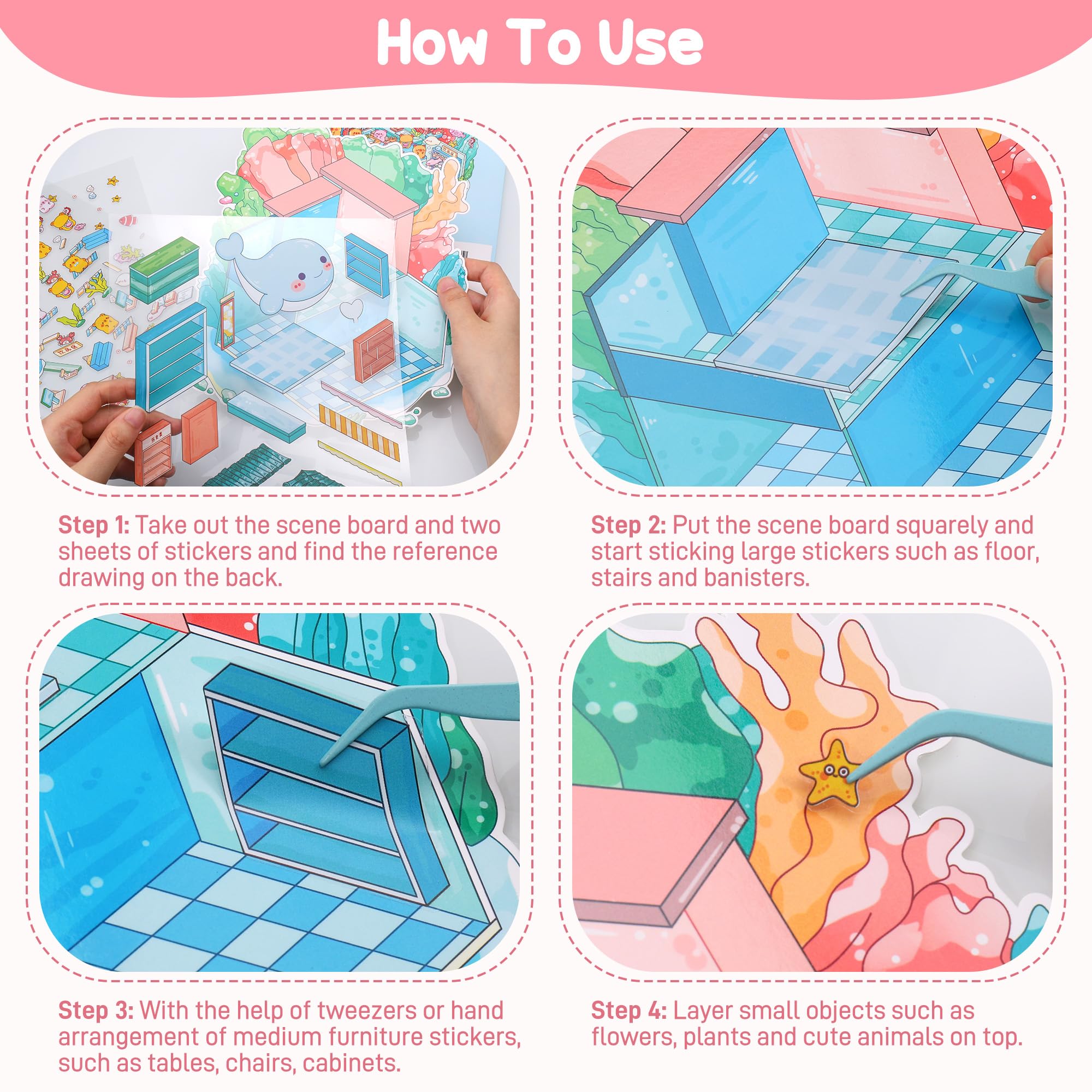 JIZZU 4 Sets Large DIY Stickers Scene for Kids 23.5 x 20cm Sticker Therapy Adults - Image 4
